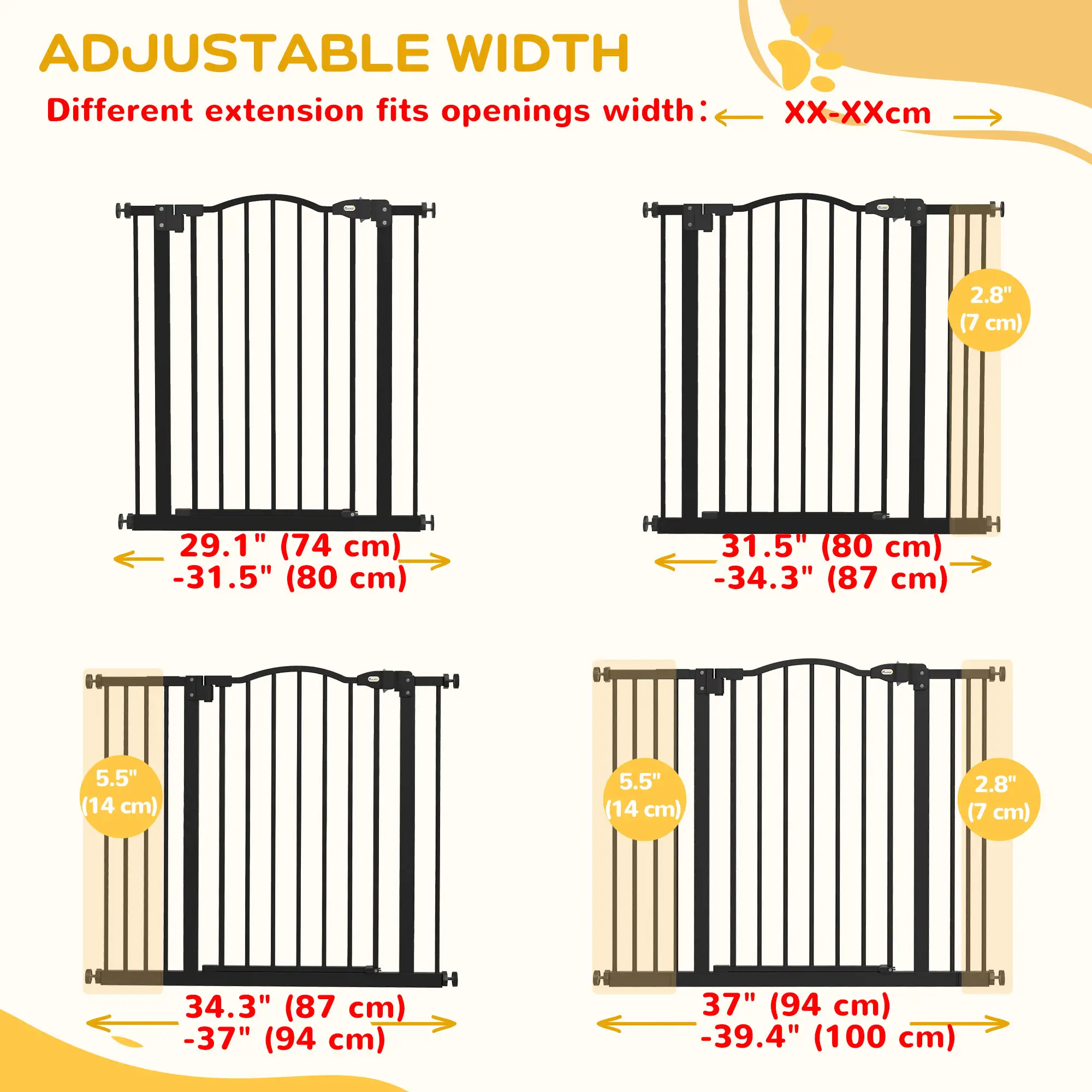 Extra Tall Dog Gate with Door, 29"-39", Black - Image 7