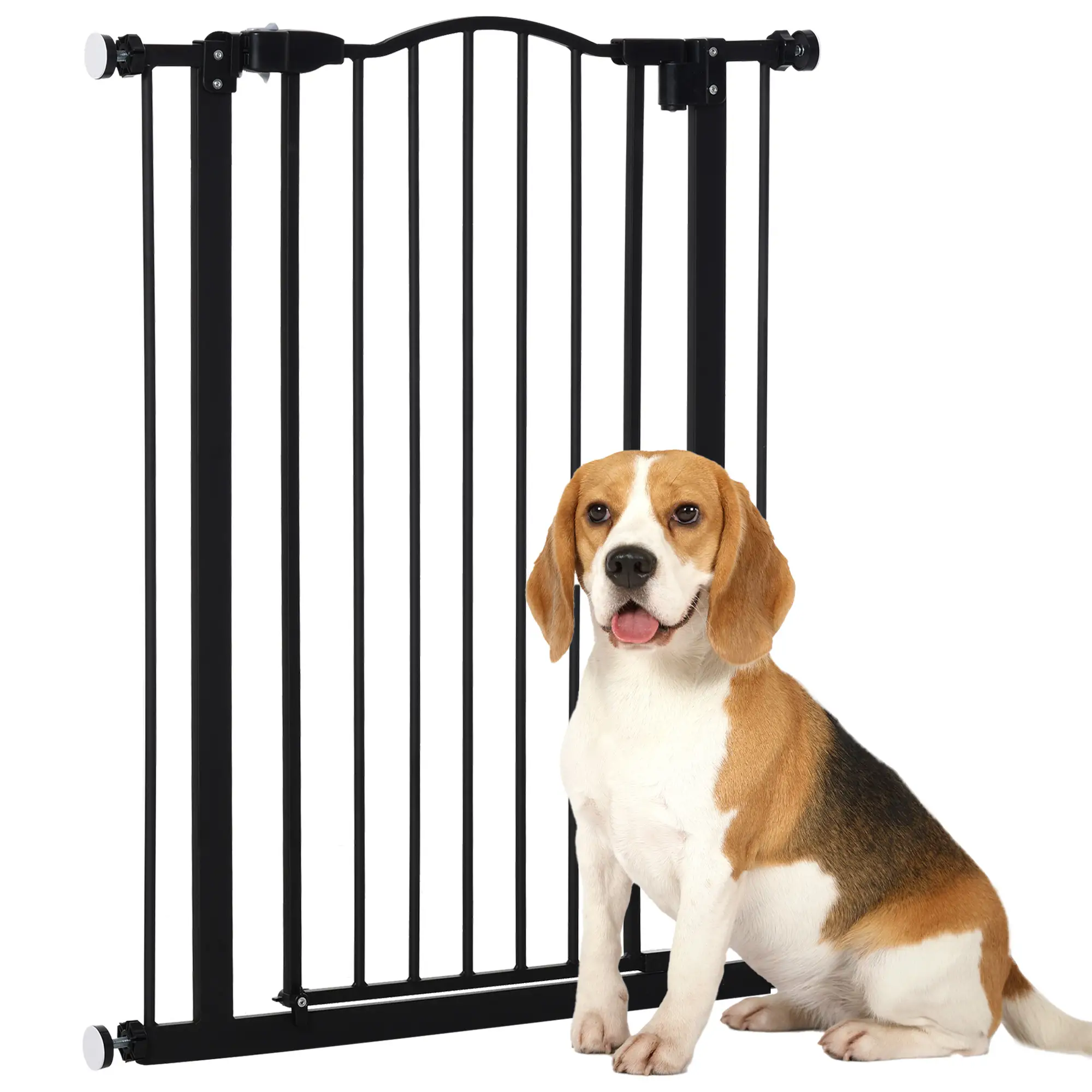 Extra Tall Dog Gate with Door, Pressure Fit, Auto Close, 29-32", Black