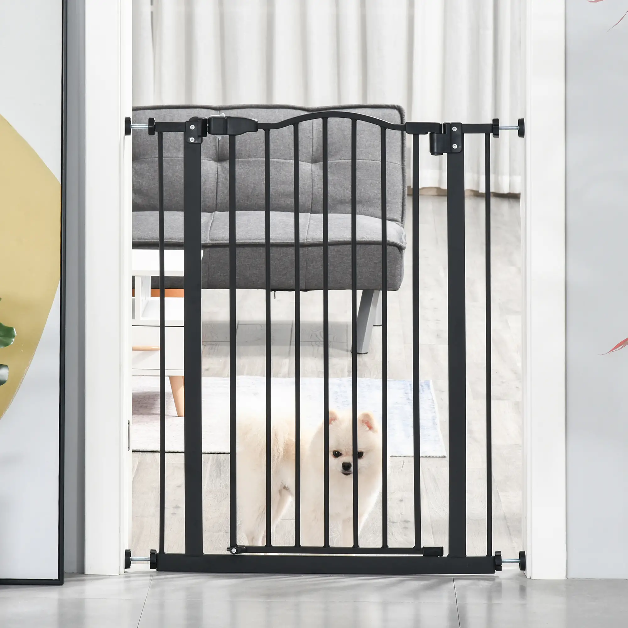Extra Tall Dog Gate with Door, Pressure Fit, Auto Close, 29-32", Black - Image 2
