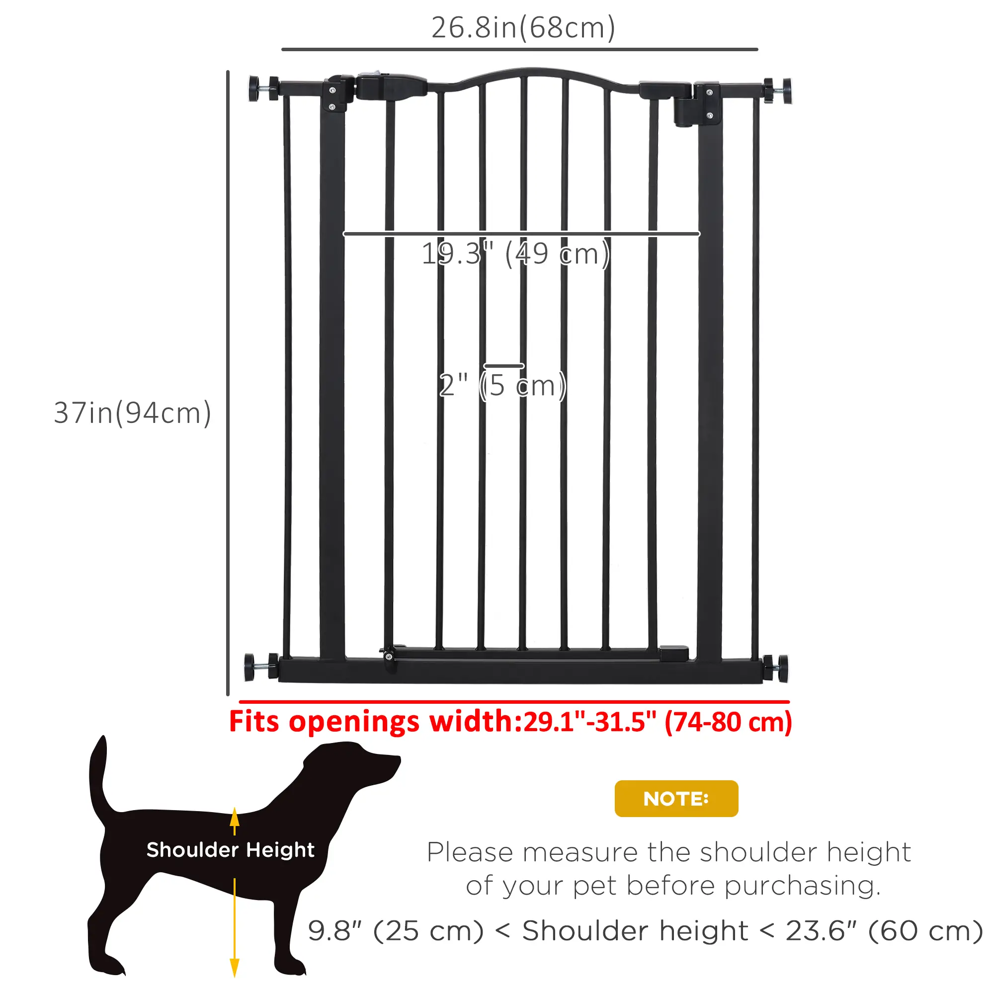Extra Tall Dog Gate with Door, Pressure Fit, Auto Close, 29-32", Black - Image 3