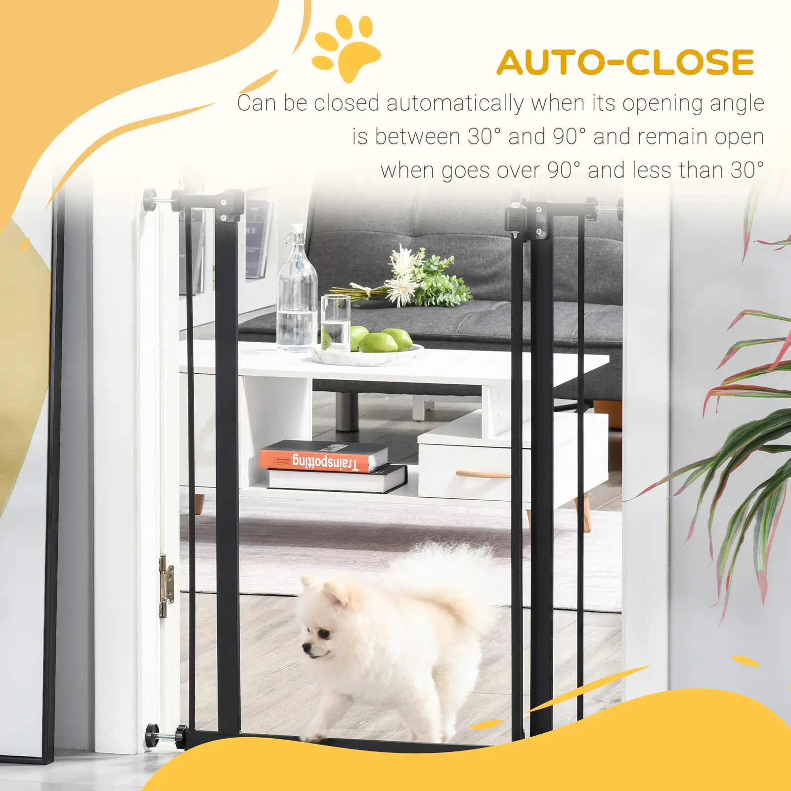 Extra Tall Dog Gate with Door, Pressure Fit, Auto Close, 29-32", Black - Image 5