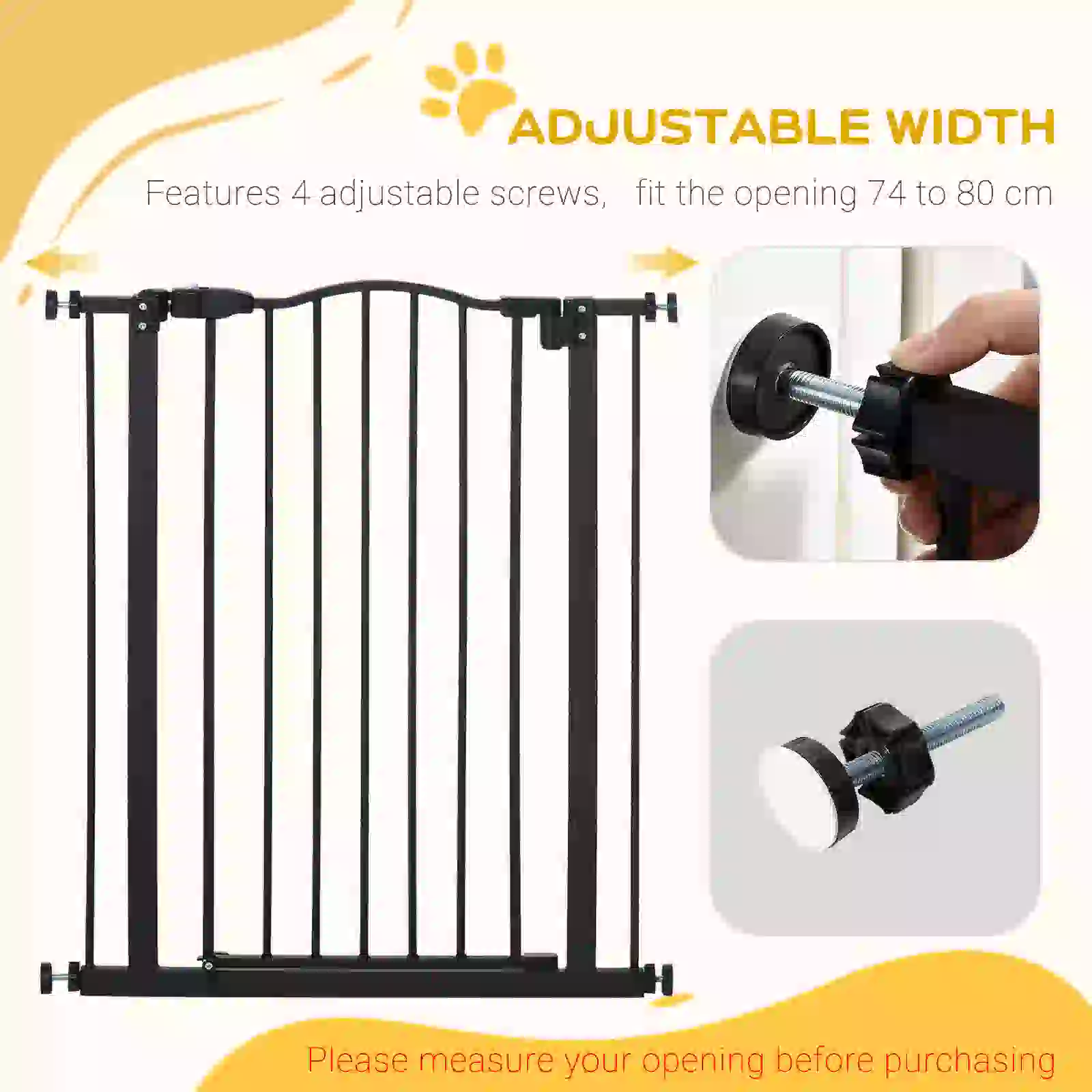 Extra Tall Dog Gate with Door, Pressure Fit, Auto Close, 29-32", Black - Image 7