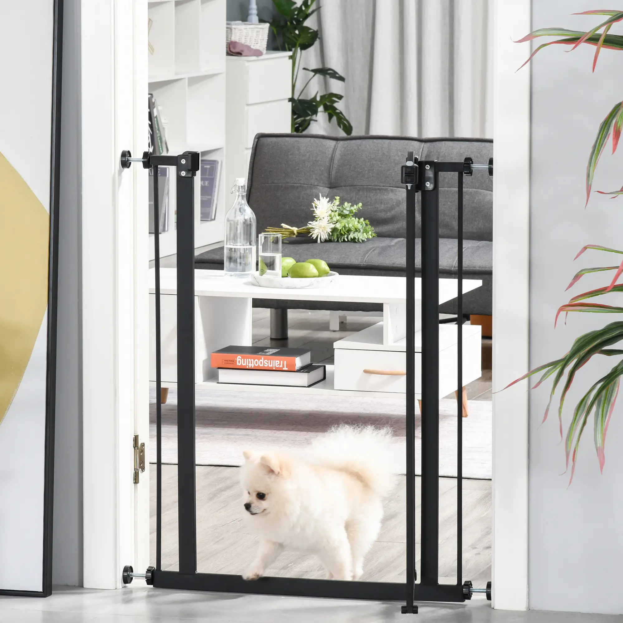 Extra Tall Dog Gate with Door, Pressure Fit, Auto Close, 29-32", Black - Image 8