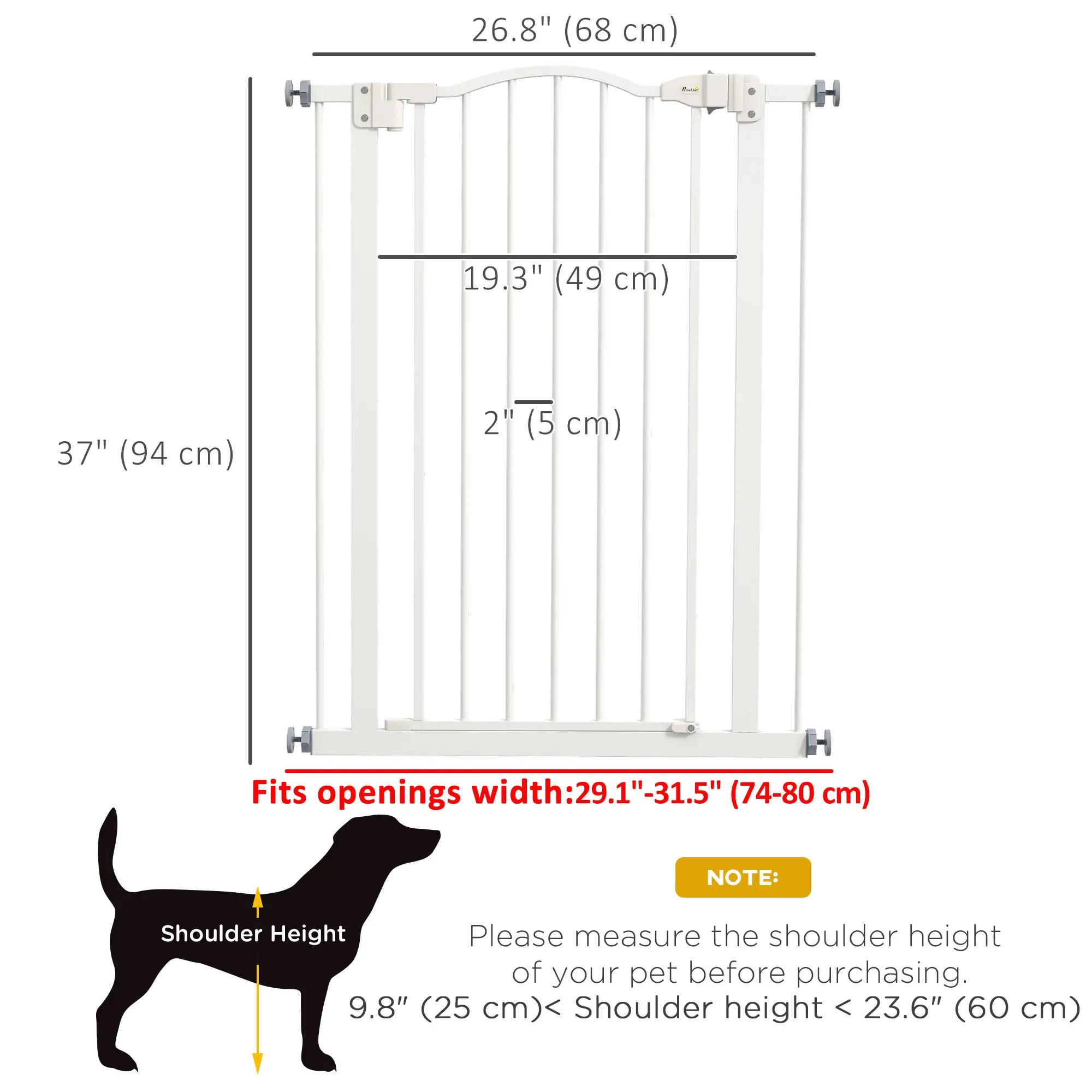 Extra Tall Dog Gate With Door, Pressure Fit, Auto Close, 29"-32", White - Image 3