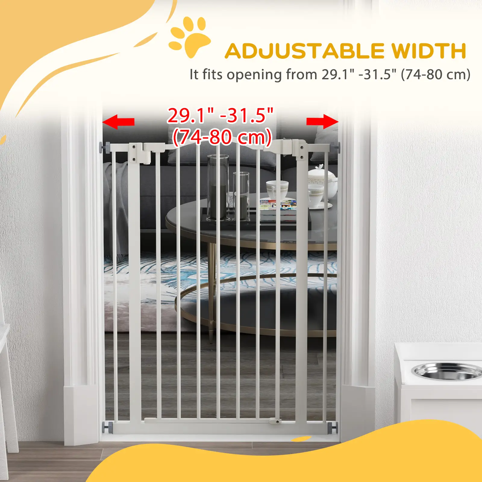 Extra Tall Dog Gate With Door, Pressure Fit, Auto Close, 29"-32", White - Image 7