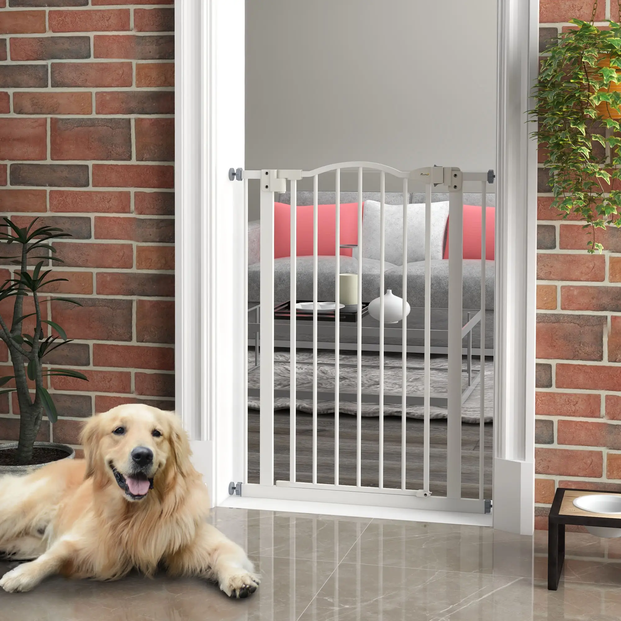 Extra Tall Dog Gate With Door, Pressure Fit, Auto Close, 29"-32", White - Image 8