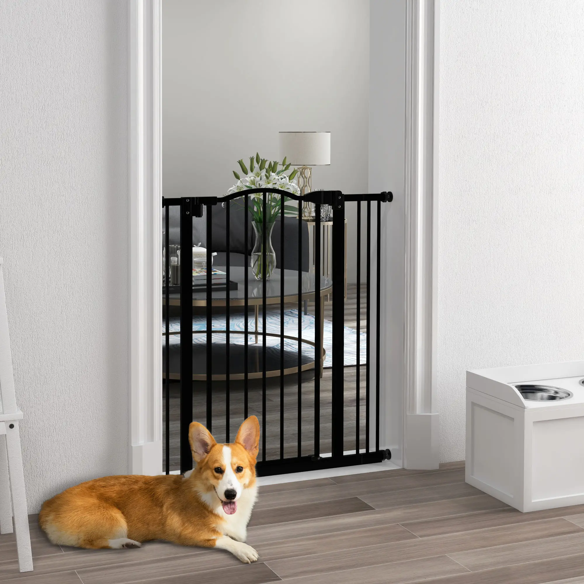 Extra Tall Dog Gate with Door, Pressure Fit, Auto Close, 29-34 Inch, Black - Image 2