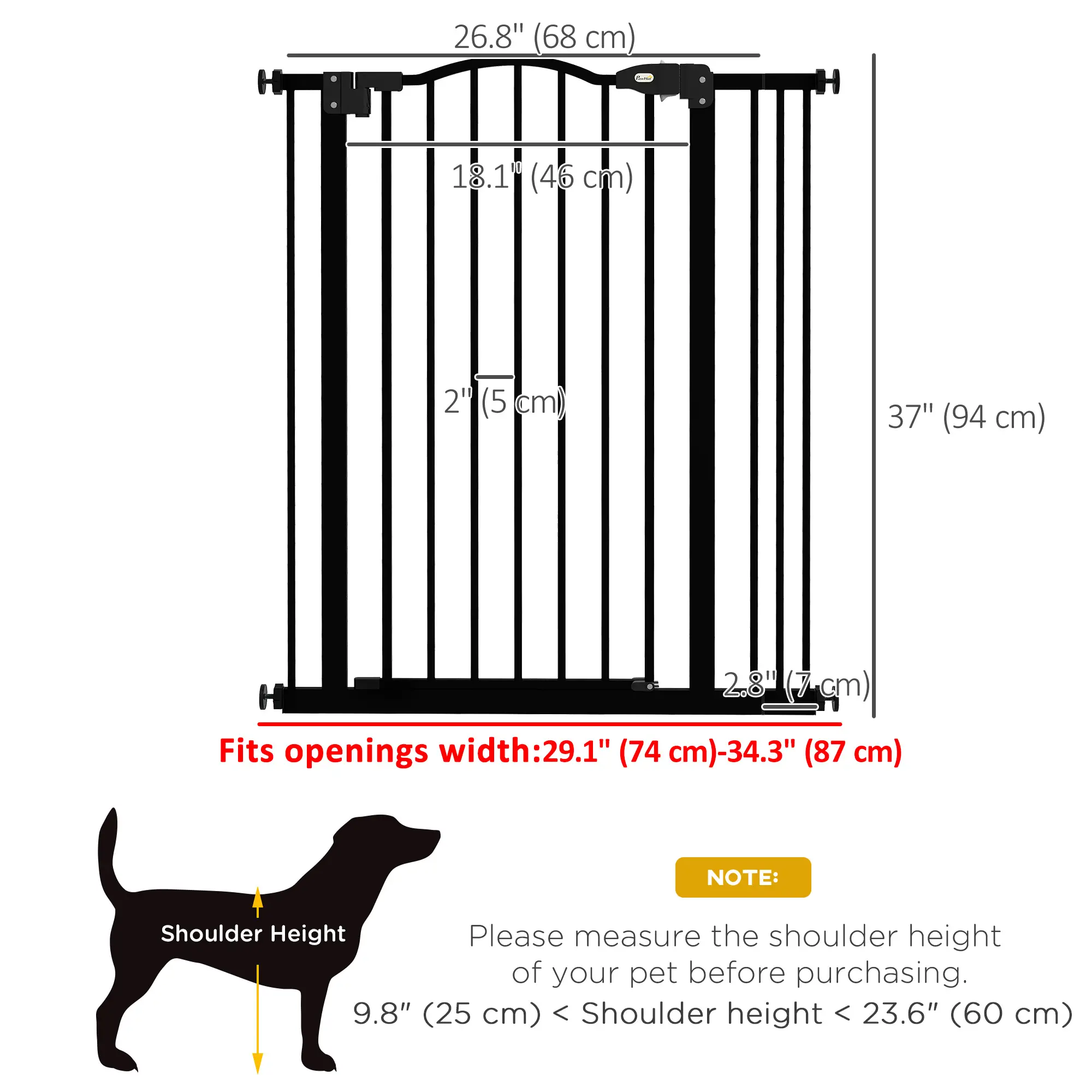 Extra Tall Dog Gate with Door, Pressure Fit, Auto Close, 29-34 Inch, Black - Image 3