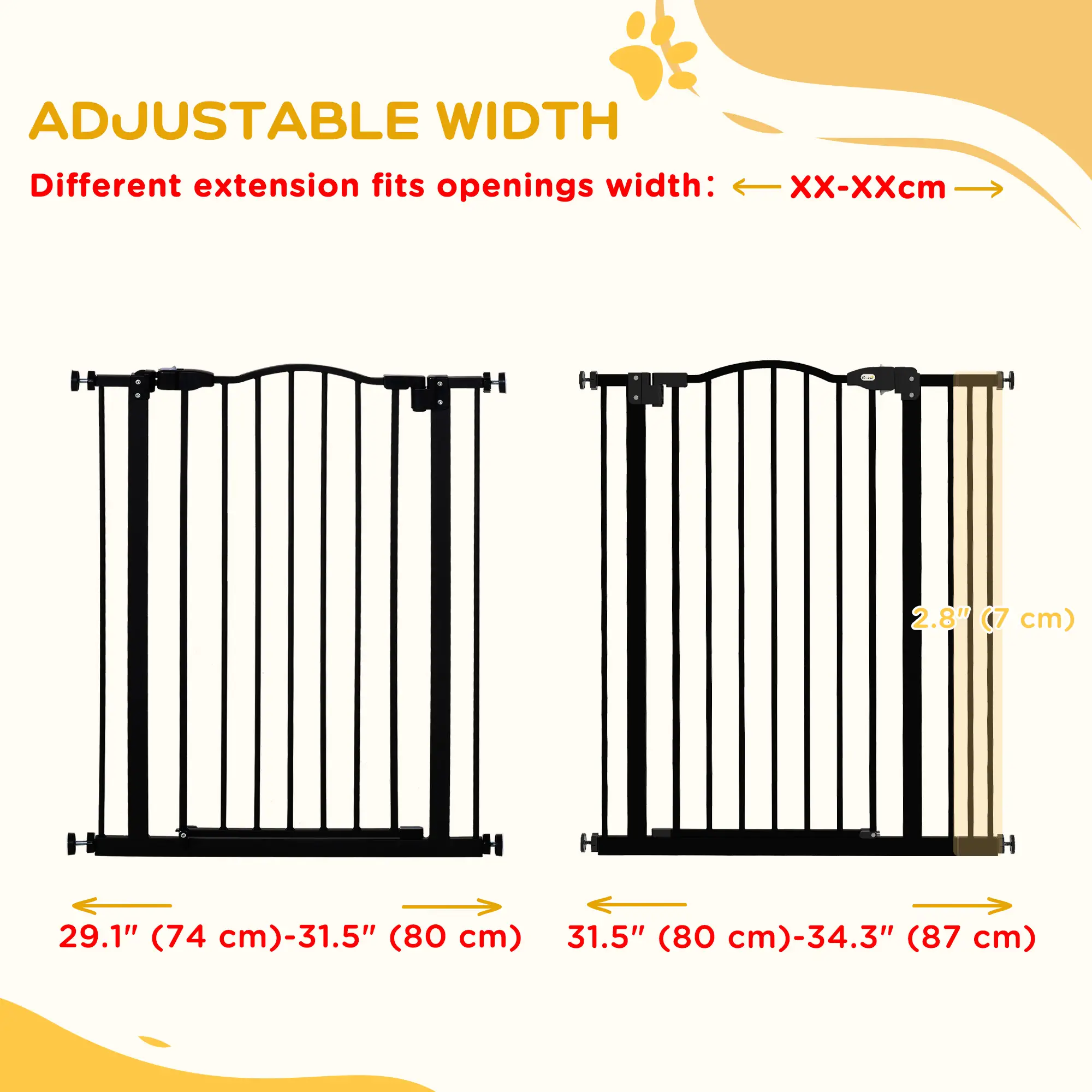 Extra Tall Dog Gate with Door, Pressure Fit, Auto Close, 29-34 Inch, Black - Image 7