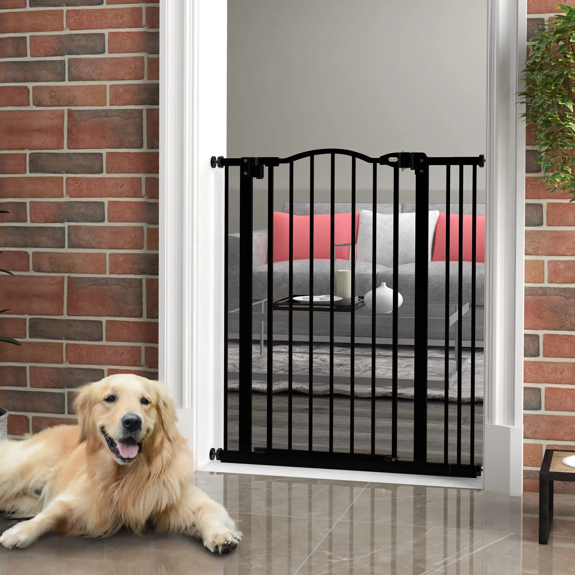 Extra Tall Dog Gate with Door, Pressure Fit, Auto Close, 29-34 Inch, Black - Image 8
