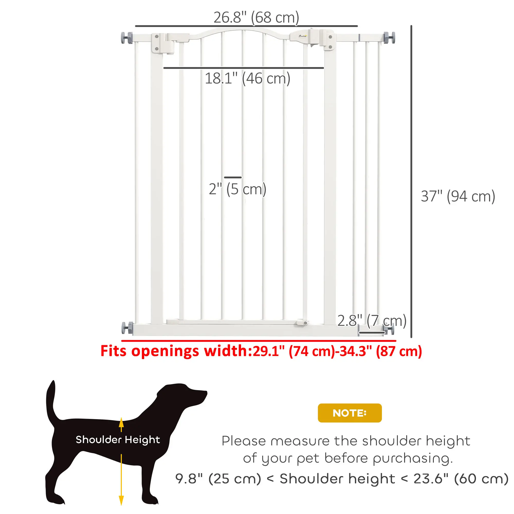 Extra Tall Dog Gate with Door, Pressure Fit, Auto Close, 29"-34", White - Image 3