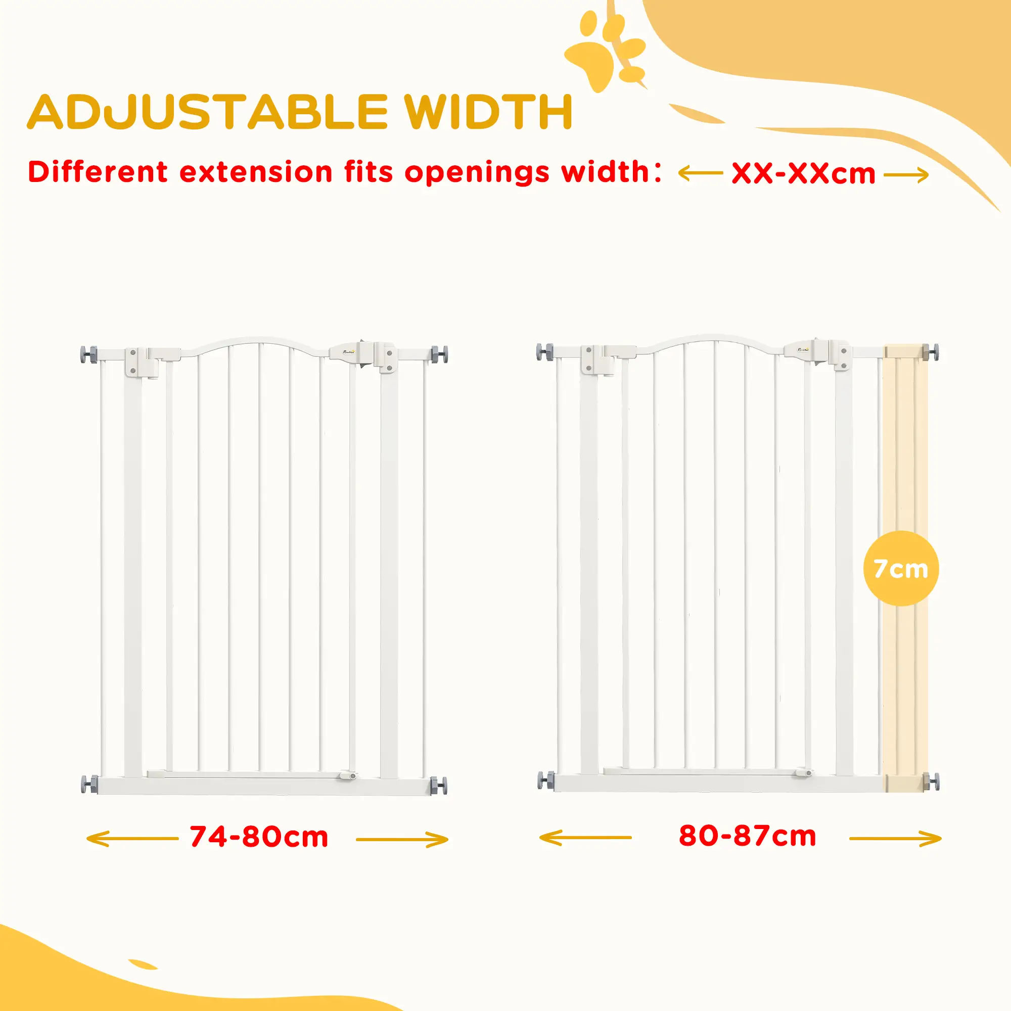 Extra Tall Dog Gate with Door, Pressure Fit, Auto Close, 29"-34", White - Image 7