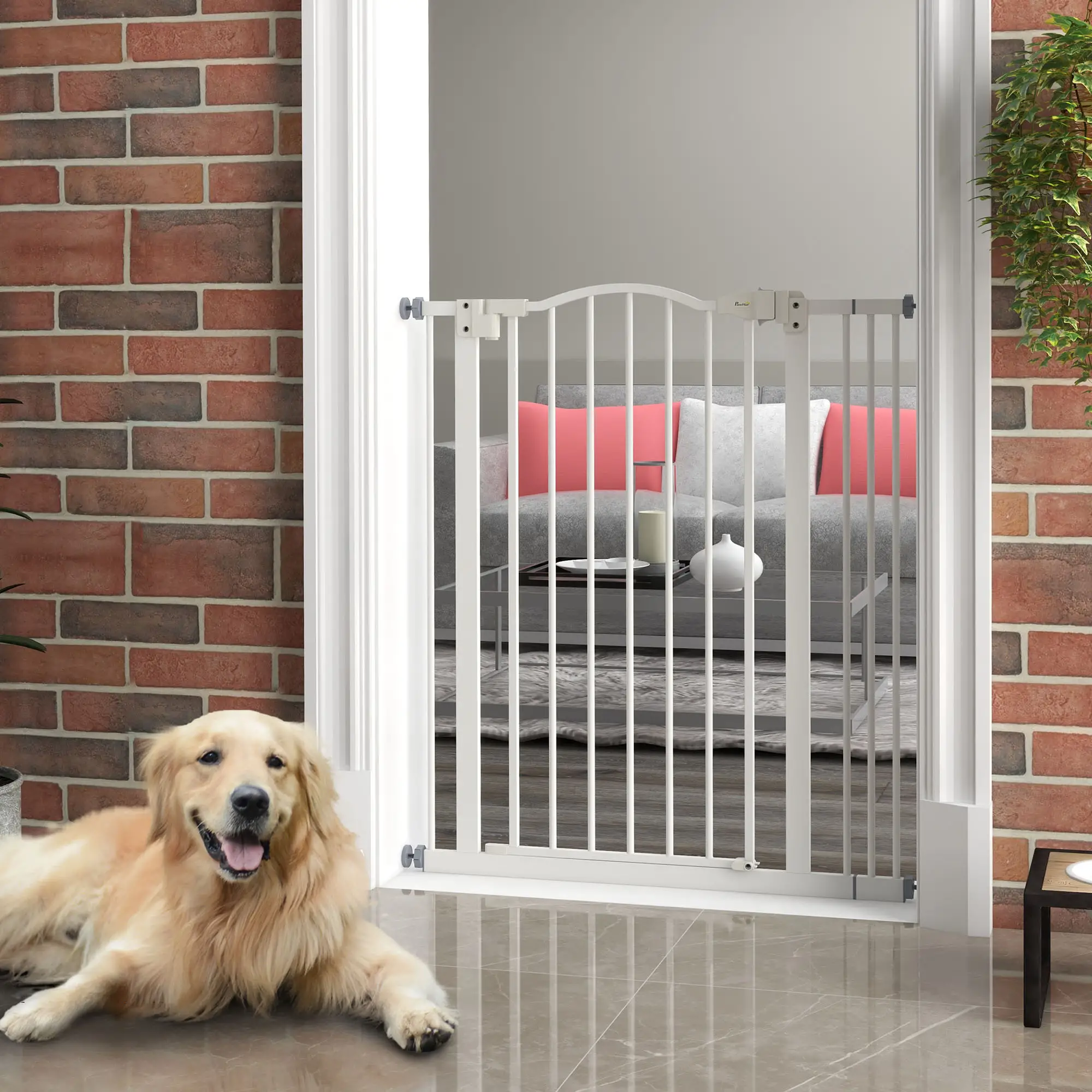 Extra Tall Dog Gate with Door, Pressure Fit, Auto Close, 29"-34", White - Image 8
