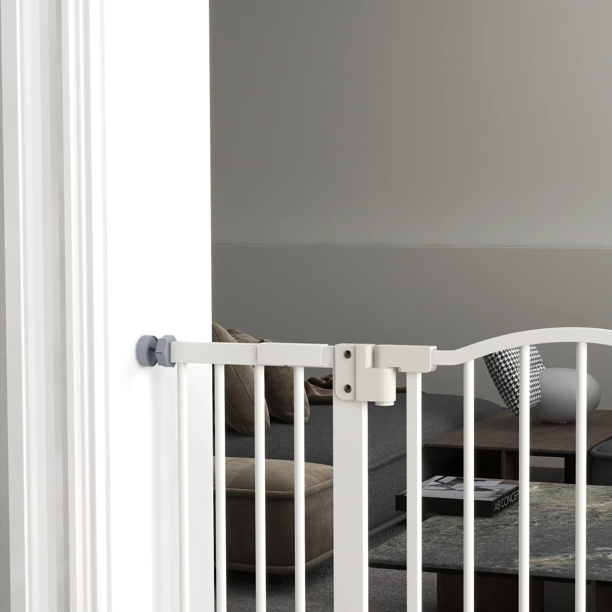 Extra Tall Dog Gate with Door, Pressure Fit, Auto Close, 29"-39", White - Image 10