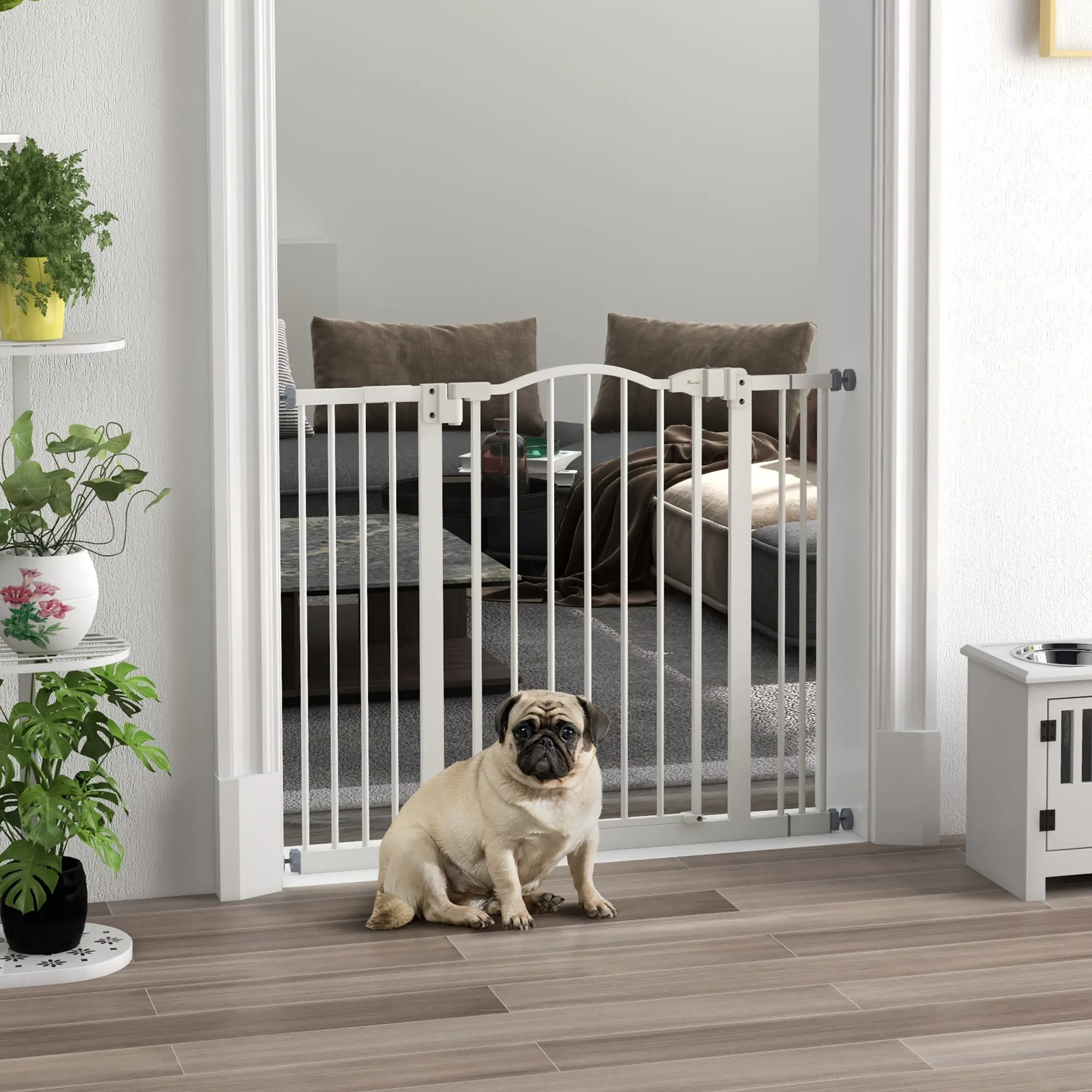 Extra Tall Dog Gate with Door, Pressure Fit, Auto Close, 29"-39", White - Image 2