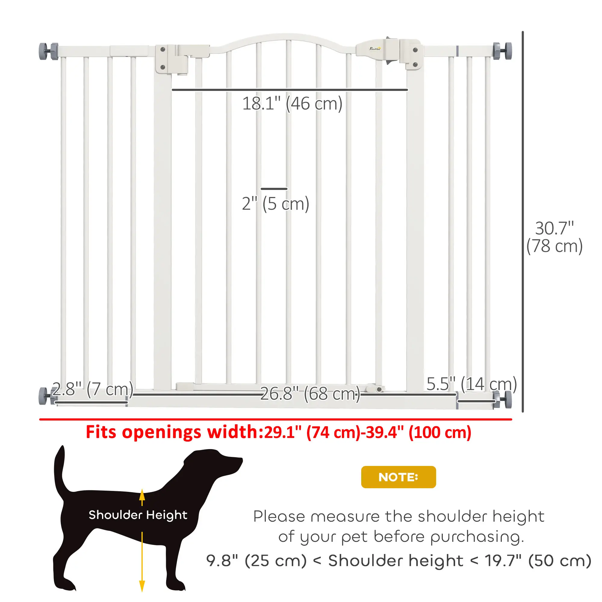Extra Tall Dog Gate with Door, Pressure Fit, Auto Close, 29"-39", White - Image 3