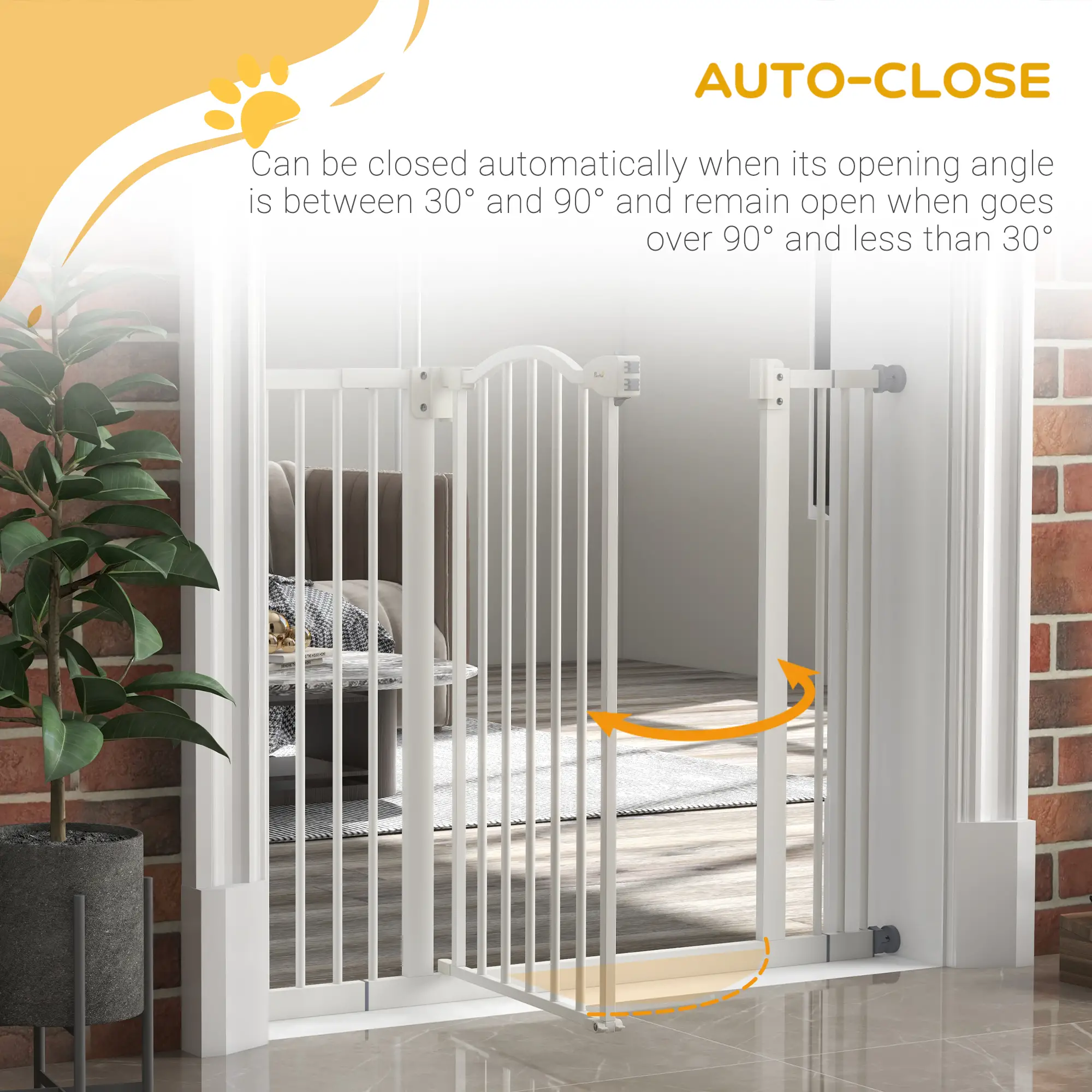 Extra Tall Dog Gate with Door, Pressure Fit, Auto Close, 29"-39", White - Image 5