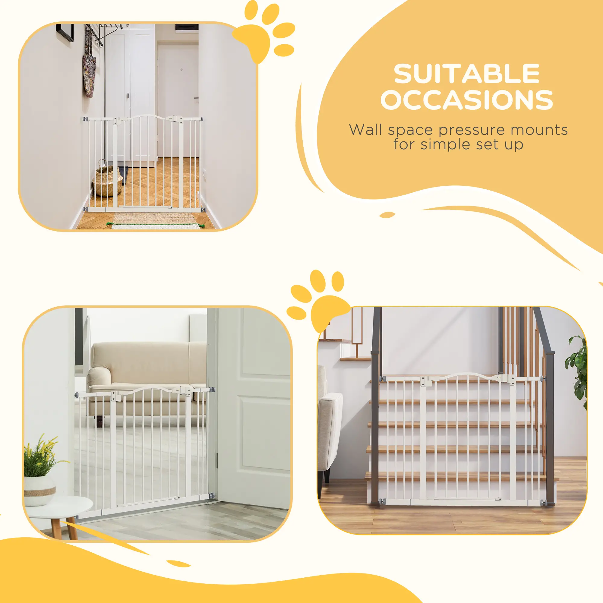 Extra Tall Dog Gate with Door, Pressure Fit, Auto Close, 29"-39", White - Image 6