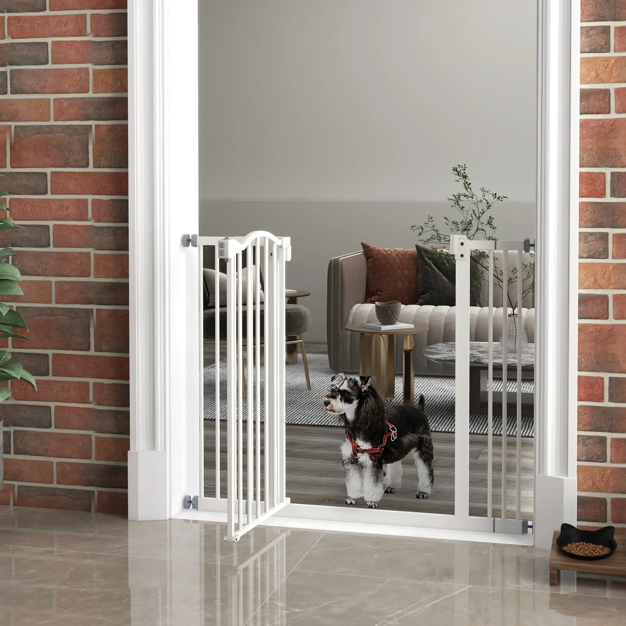 Extra Tall Dog Gate with Door, Pressure Fit, Auto Close, 29"-39", White - Image 8