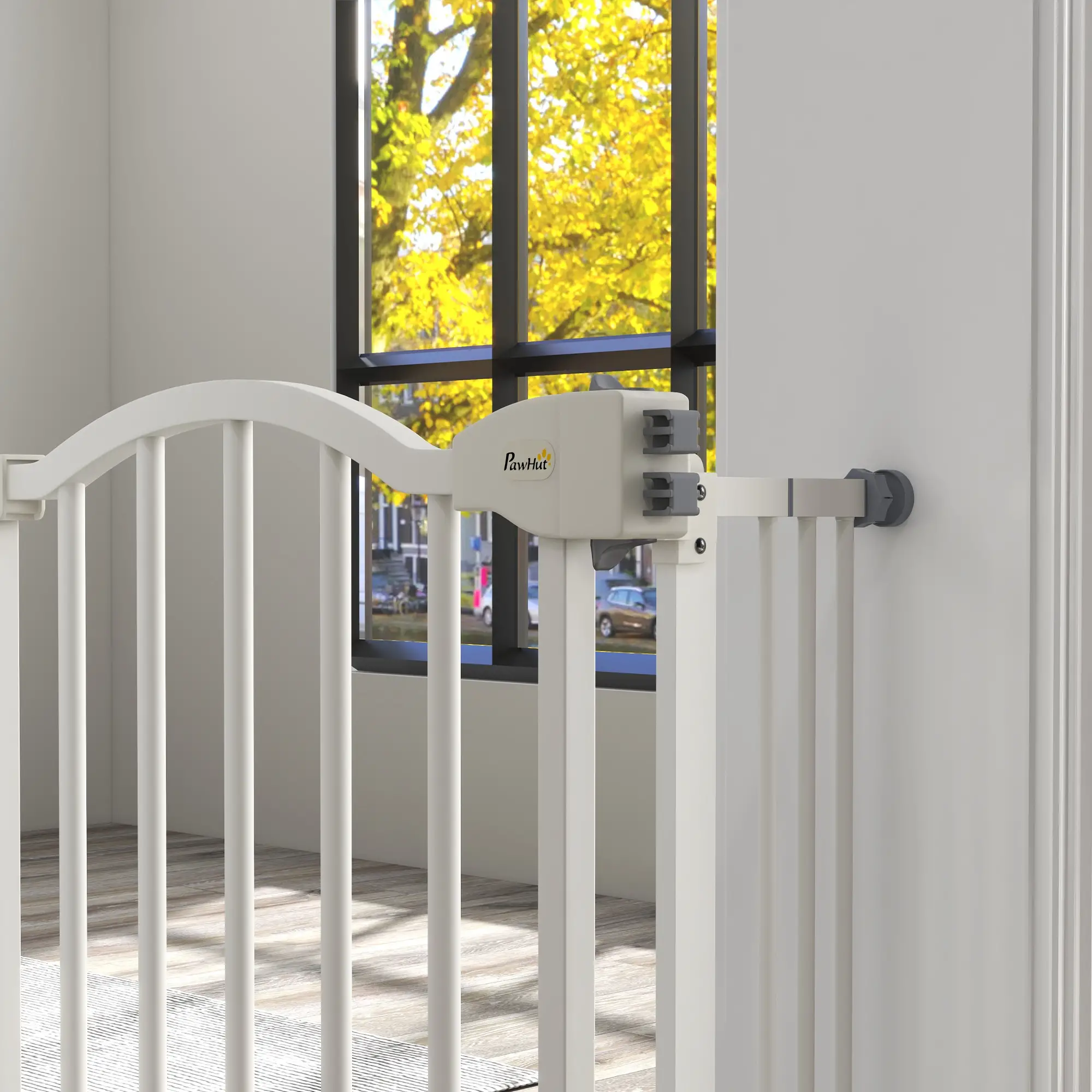 Extra Tall Dog Gate with Door, Pressure Fit, Auto Close, 29"-39", White - Image 9