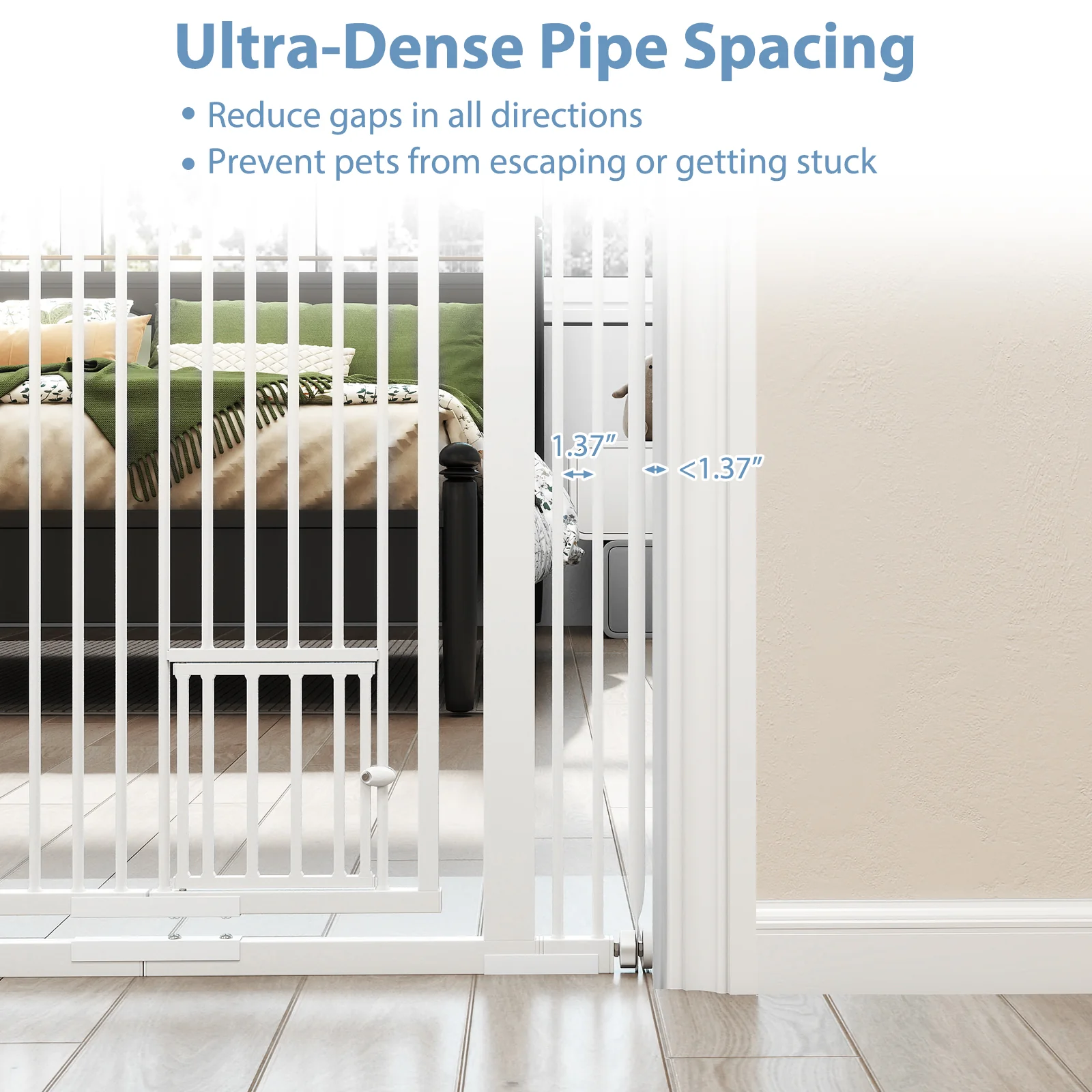 Extra Tall Pet Gate, 67.5" Metal Cat Gate, 30.5"-41" Wide Opening, White - Image 10