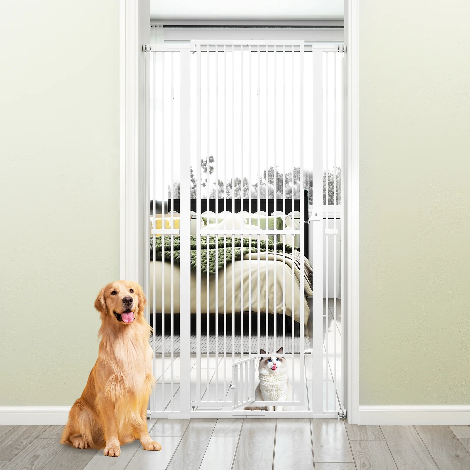Extra Tall Pet Gate, 67.5" Metal Cat Gate, 30.5"-41" Wide Opening, White - Image 2