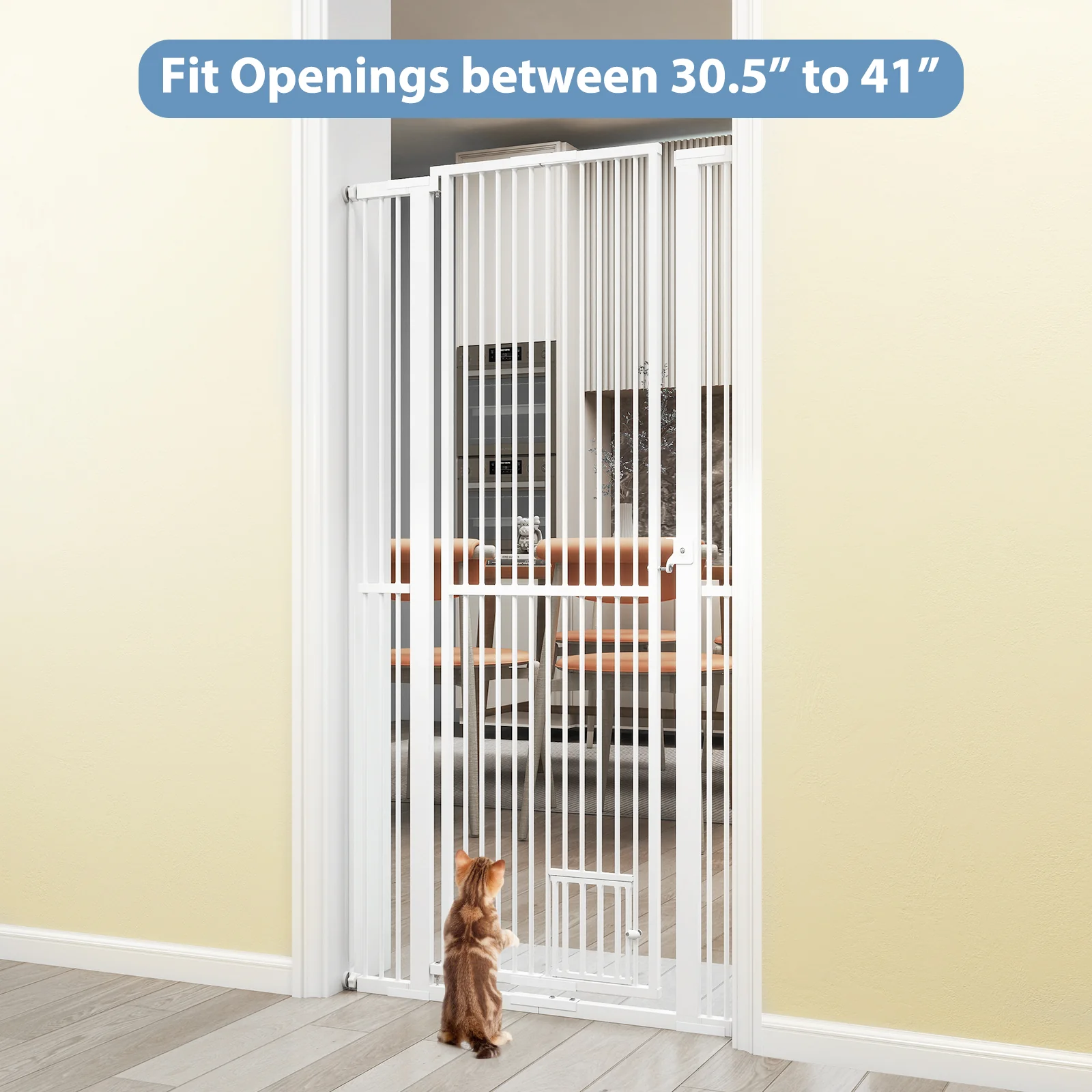 Extra Tall Pet Gate, 67.5" Metal Cat Gate, 30.5"-41" Wide Opening, White - Image 6