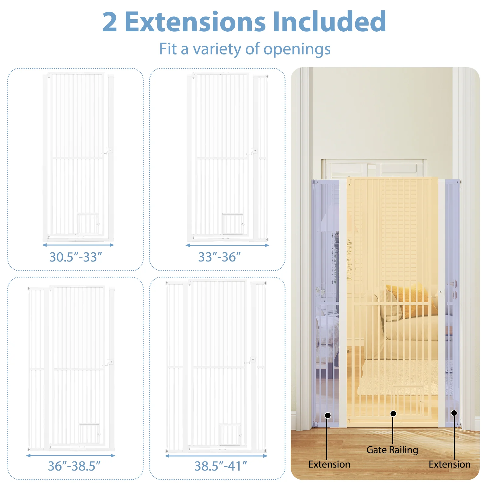 Extra Tall Pet Gate, 67.5" Metal Cat Gate, 30.5"-41" Wide Opening, White - Image 9