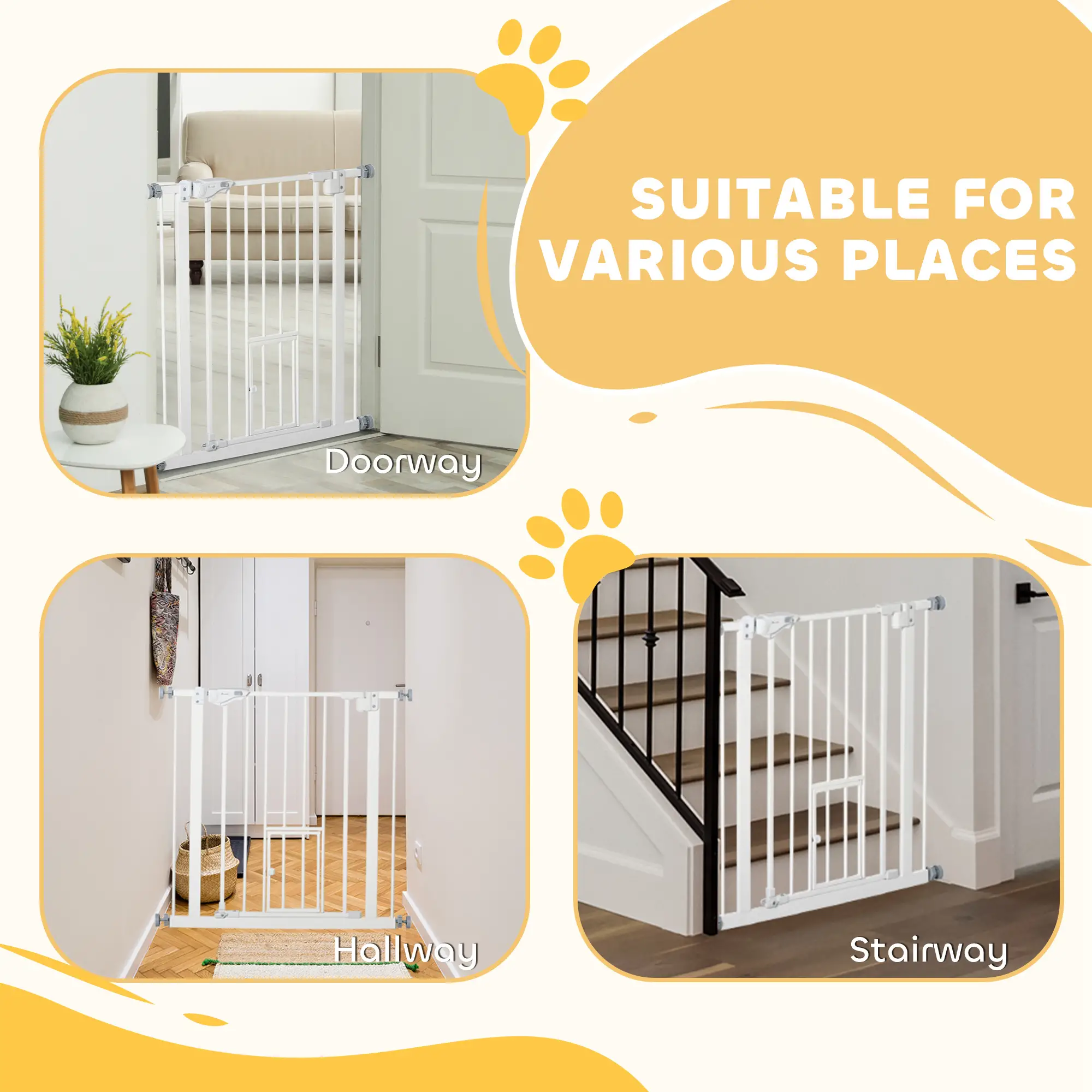 Extra Wide Pet Gate With Cat Door, Auto Closing, 29-32 Inch, White - Image 10