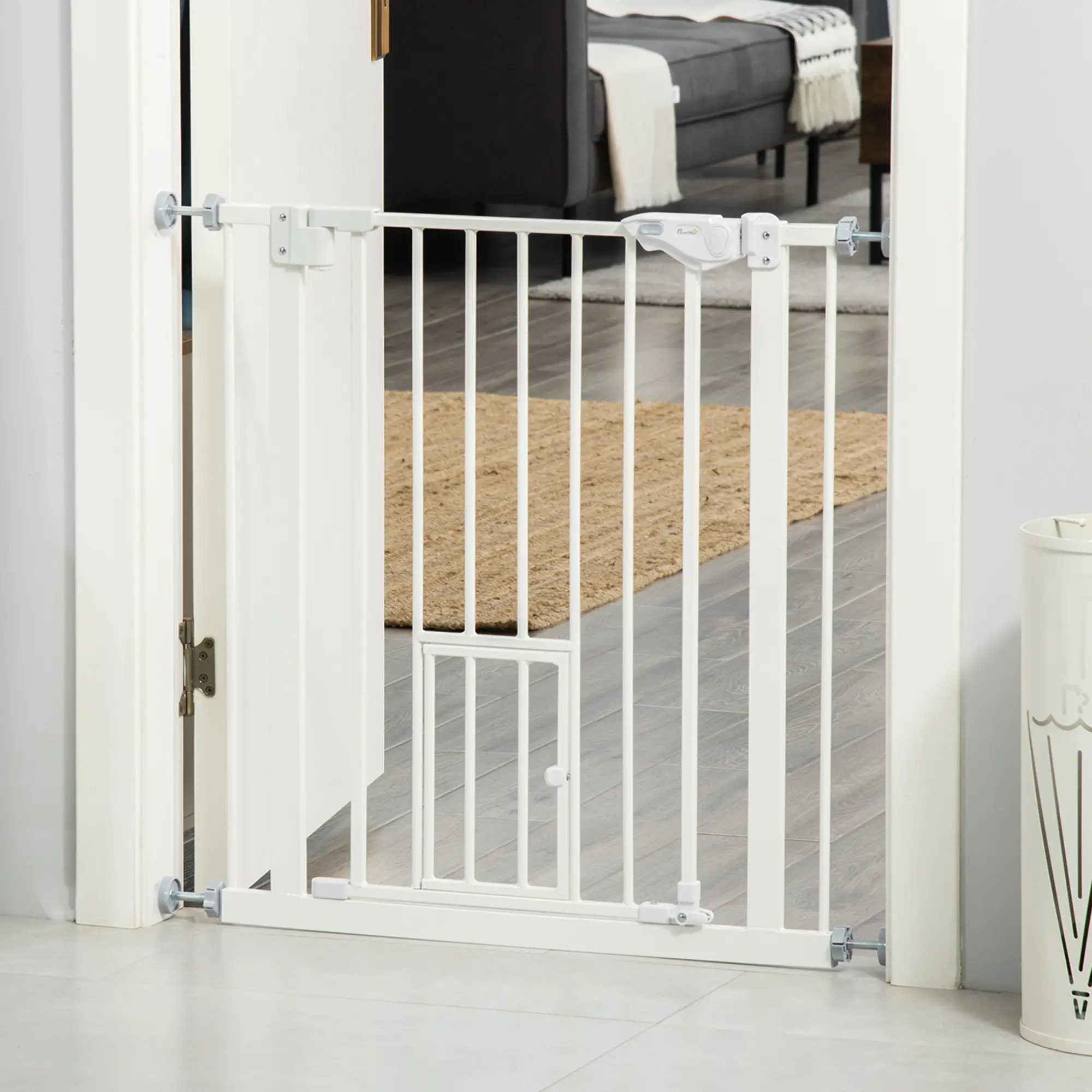 Extra Wide Pet Gate With Cat Door, Auto Closing, 29-32 Inch, White - Image 2