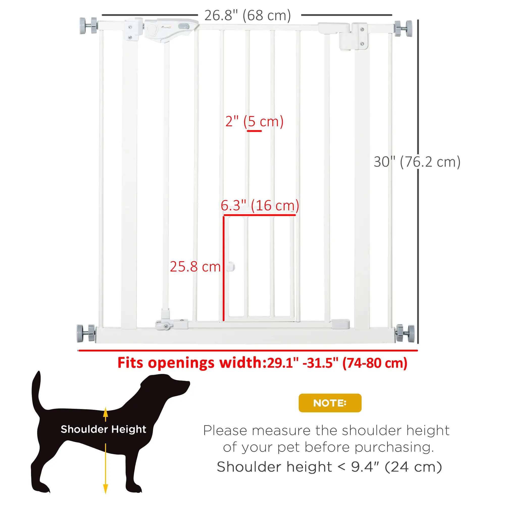 Extra Wide Pet Gate With Cat Door, Auto Closing, 29-32 Inch, White - Image 3