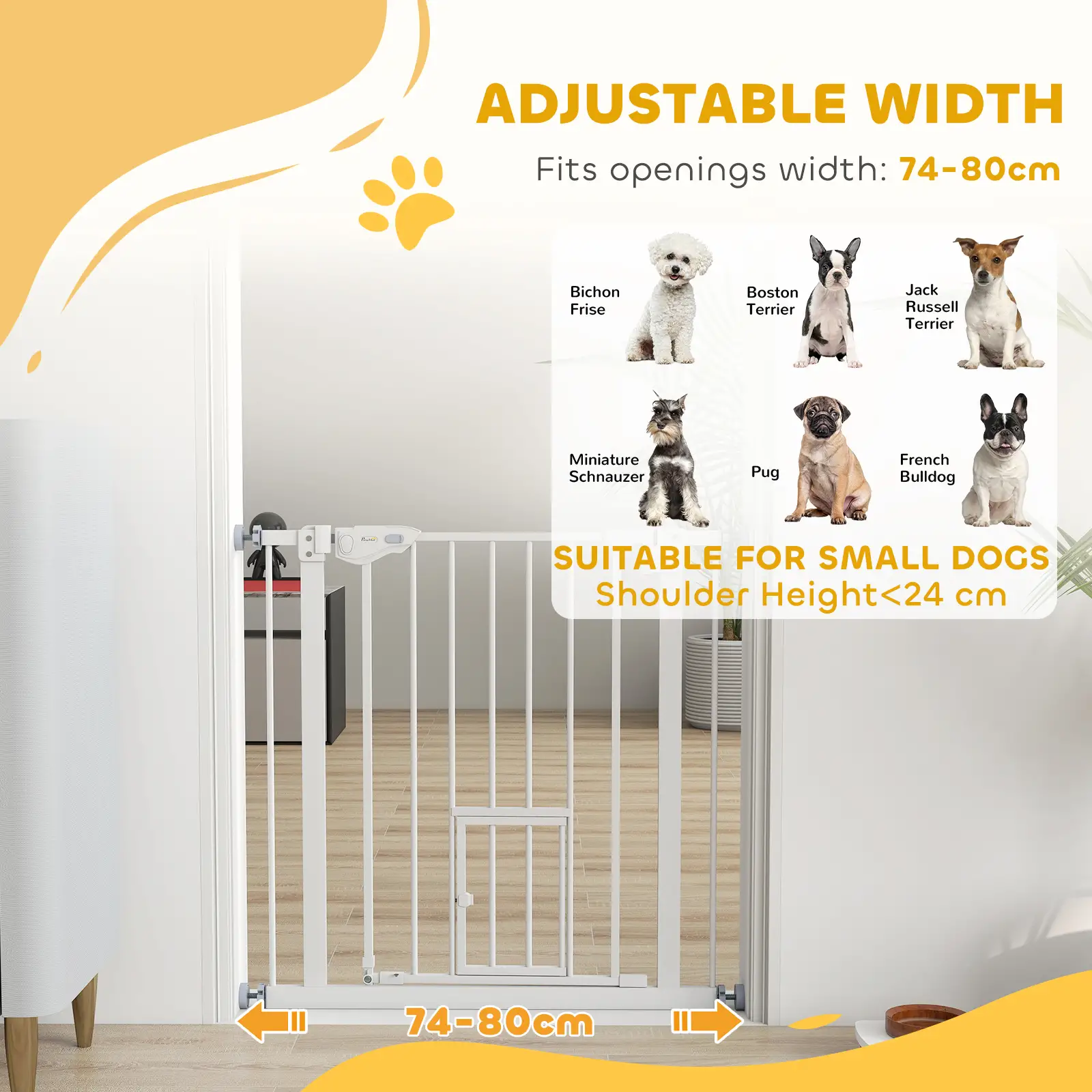 Extra Wide Pet Gate With Cat Door, Auto Closing, 29-32 Inch, White - Image 4
