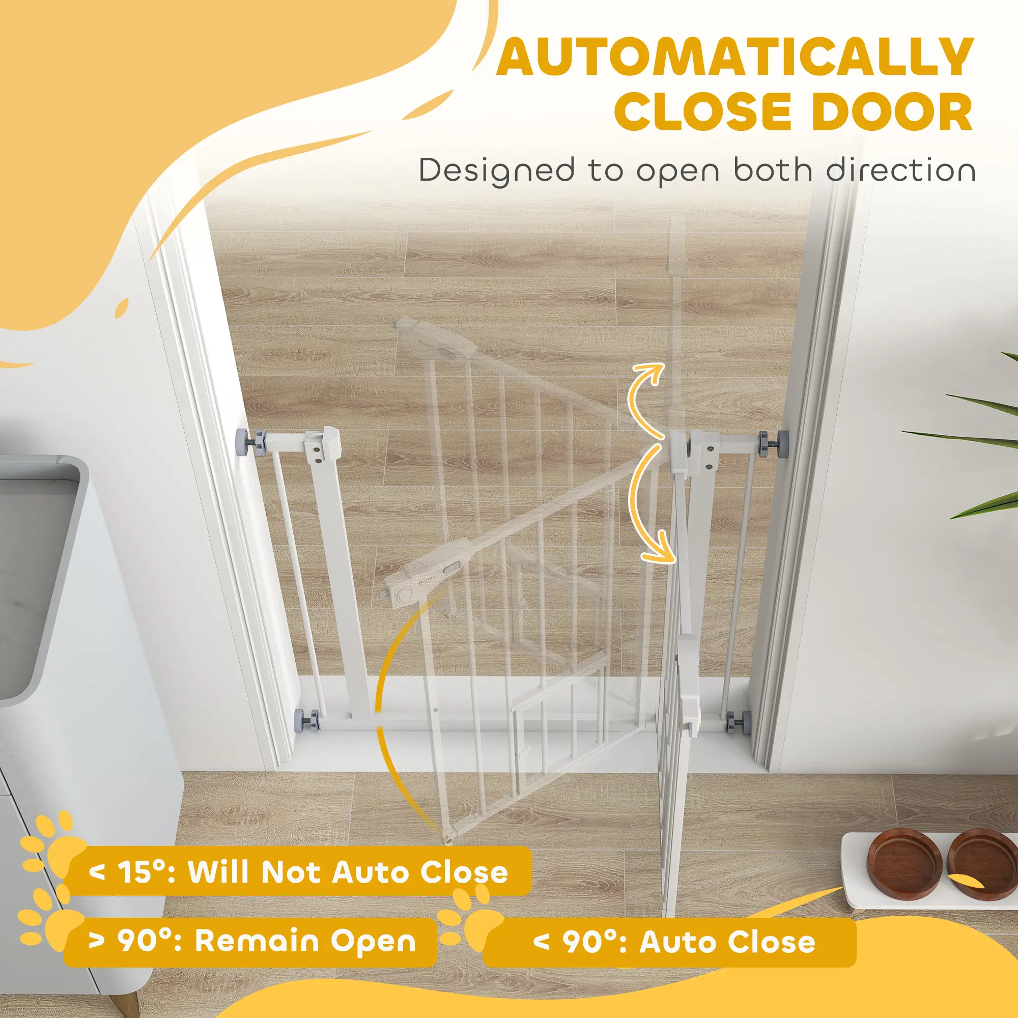 Extra Wide Pet Gate With Cat Door, Auto Closing, 29-32 Inch, White - Image 5