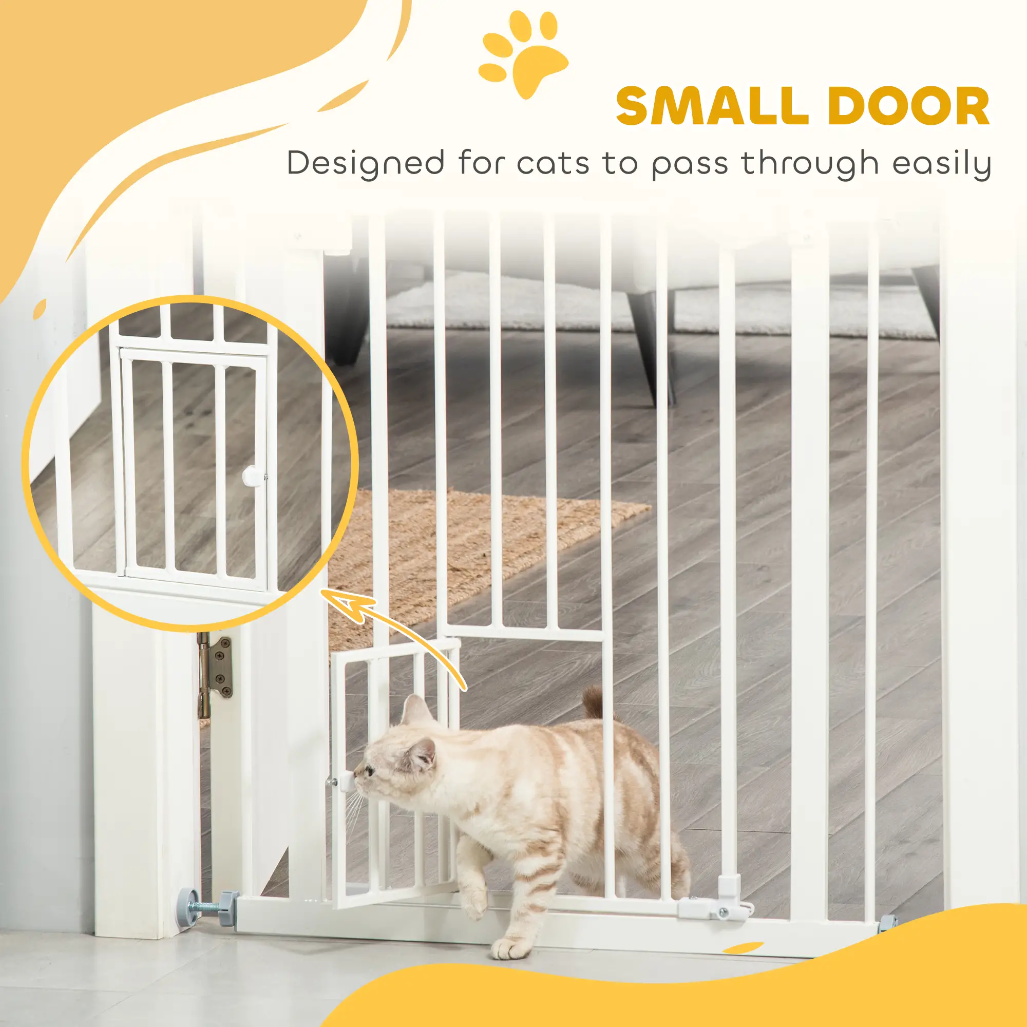 Extra Wide Pet Gate With Cat Door, Auto Closing, 29-32 Inch, White - Image 7