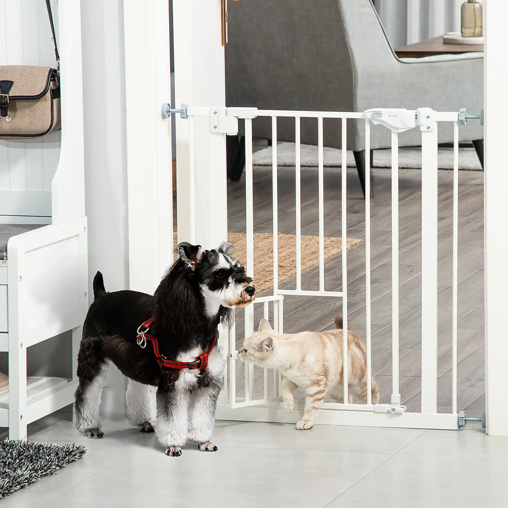 Extra Wide Pet Gate With Cat Door, Auto Closing, 29-32 Inch, White - Image 8