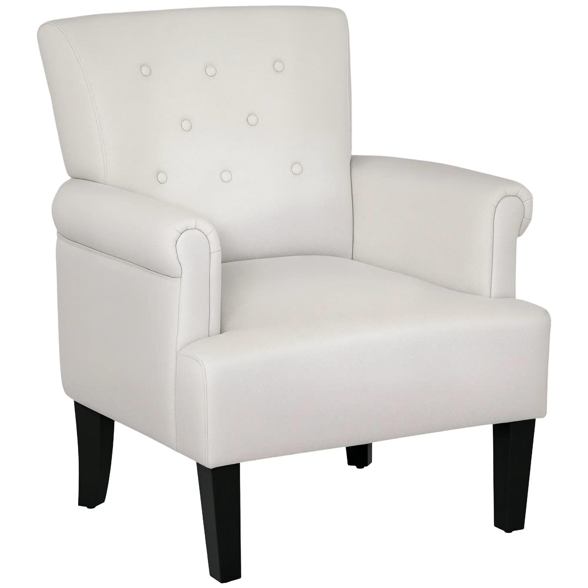 Fabric Accent Armchair, Modern Living Room Chair, Wood Legs, Cream White - Image 11