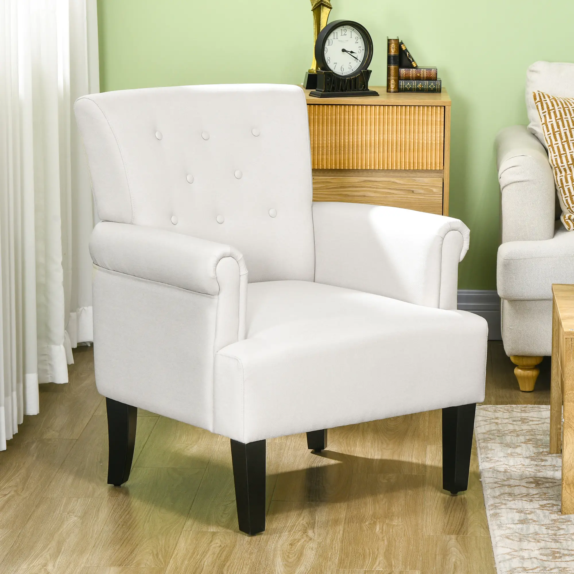 Fabric Accent Armchair, Modern Living Room Chair, Wood Legs, Cream White - Image 8