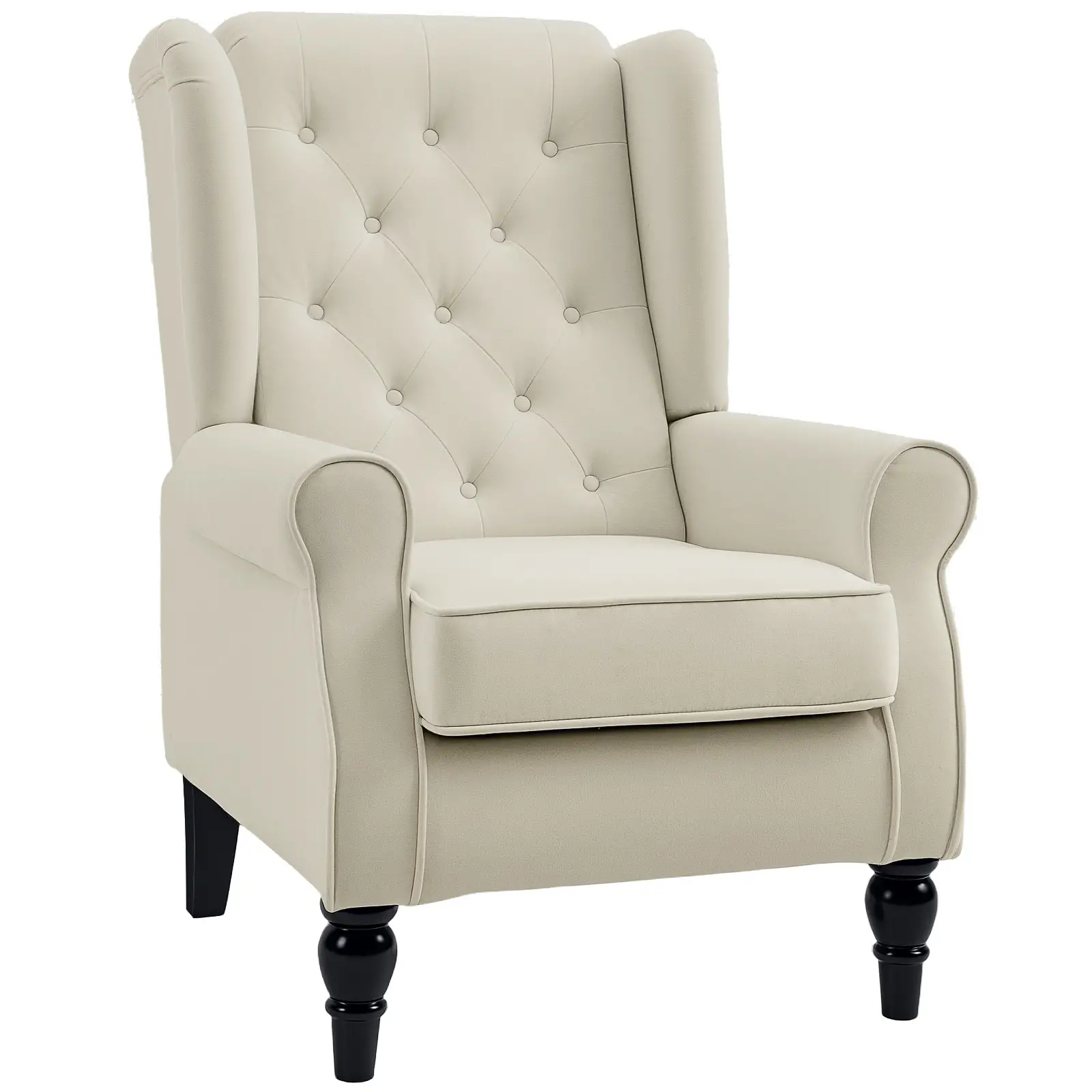 Fabric Accent Chair, Button Tufted Armchair, Upholstered Wingback Chair, White - Image 11