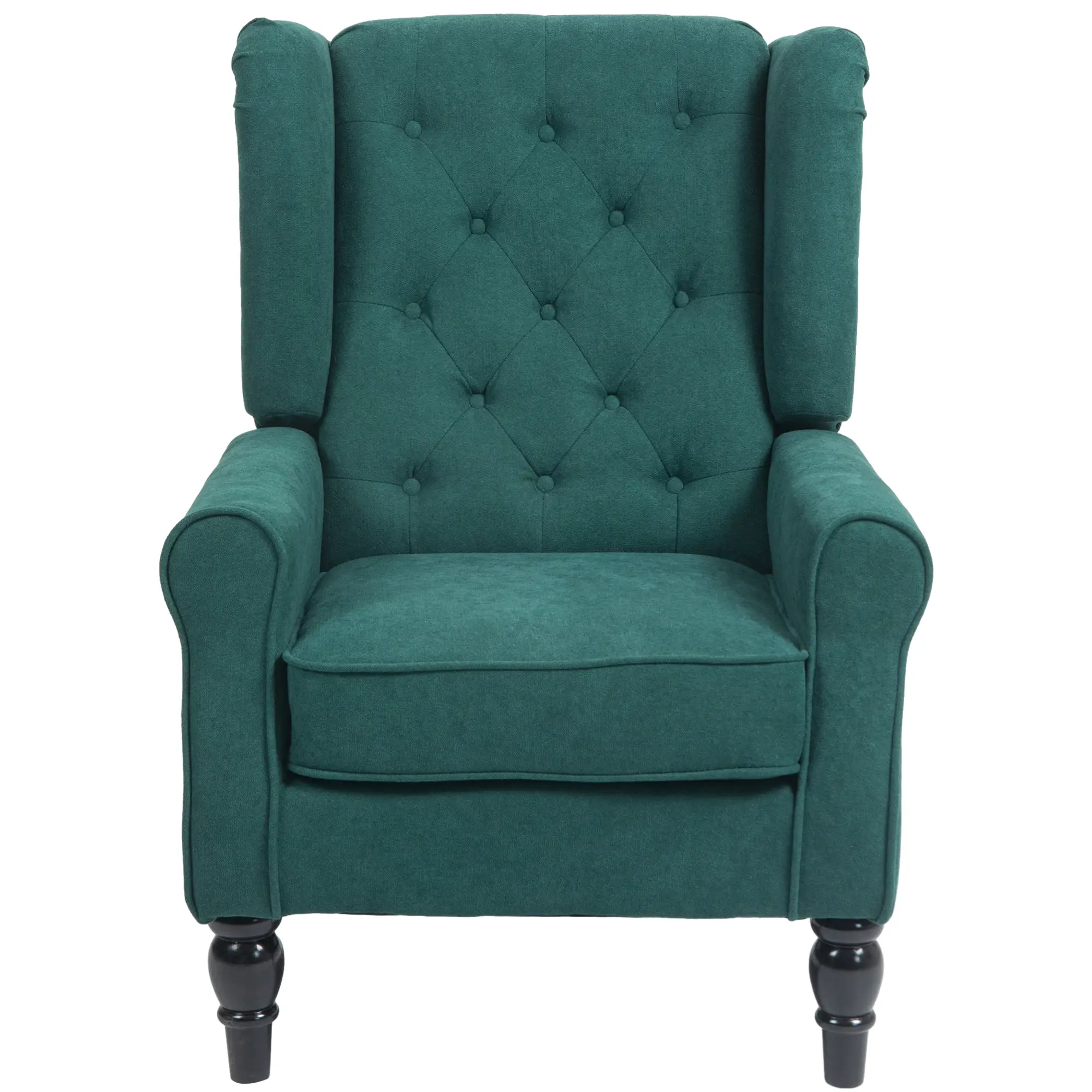 Fabric Accent Chair, Button Tufted, Wood Legs, Dark Green