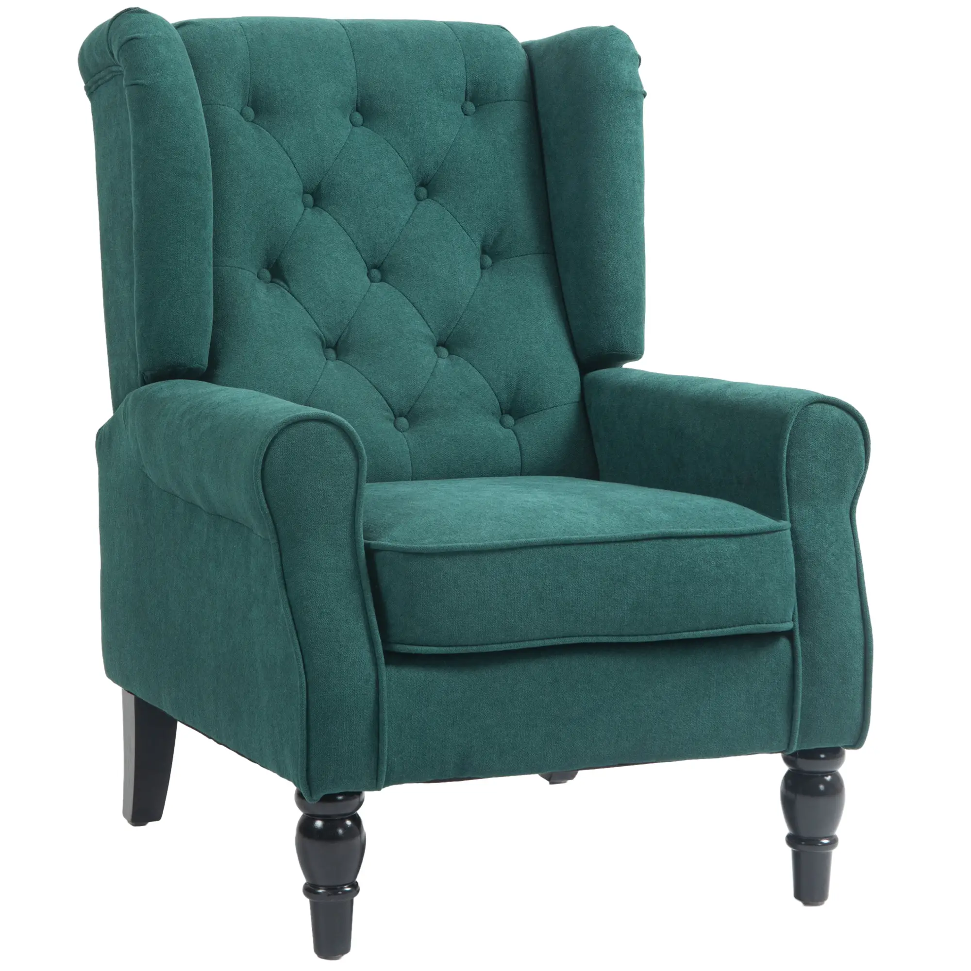 Fabric Accent Chair, Button Tufted, Wood Legs, Dark Green - Image 11