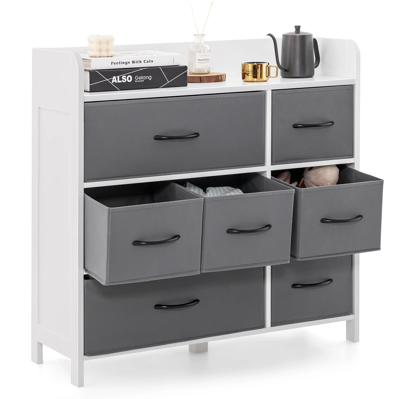 Fabric Dresser, 7 Drawers For Bedroom, White