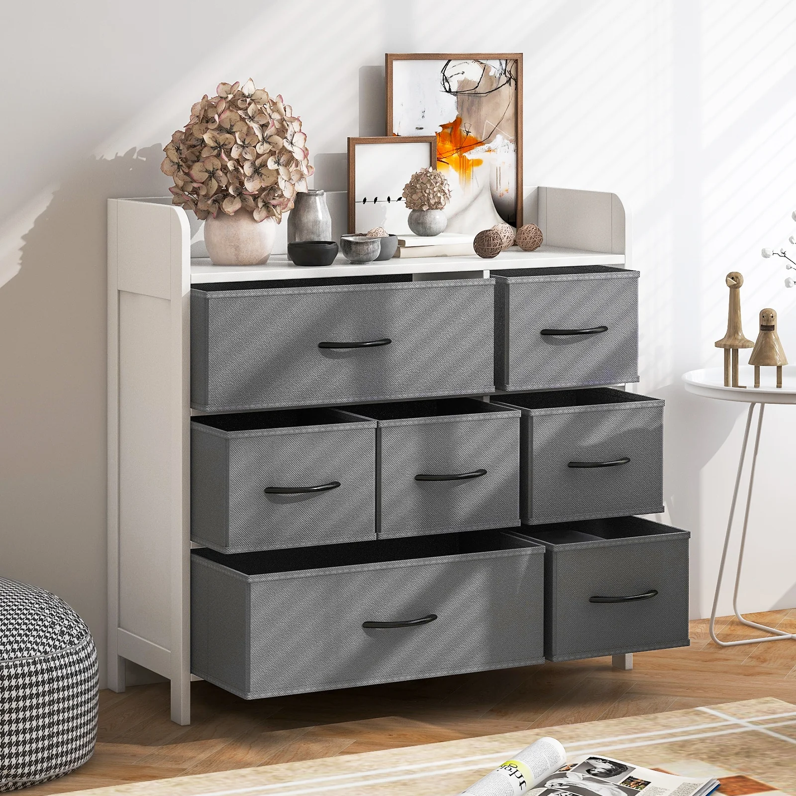 Fabric Dresser, 7 Drawers For Bedroom, White - Image 2