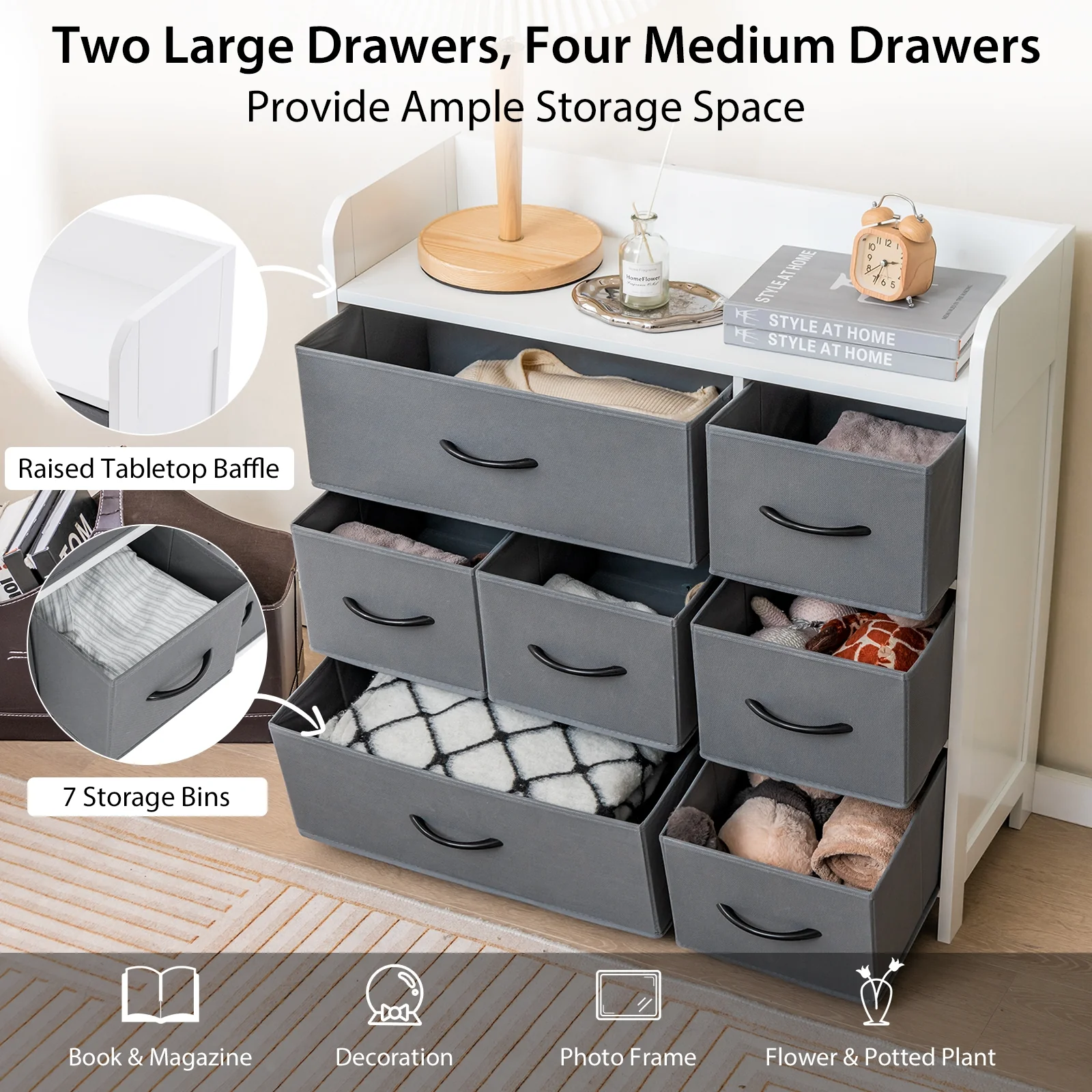 Fabric Dresser, 7 Drawers For Bedroom, White - Image 7