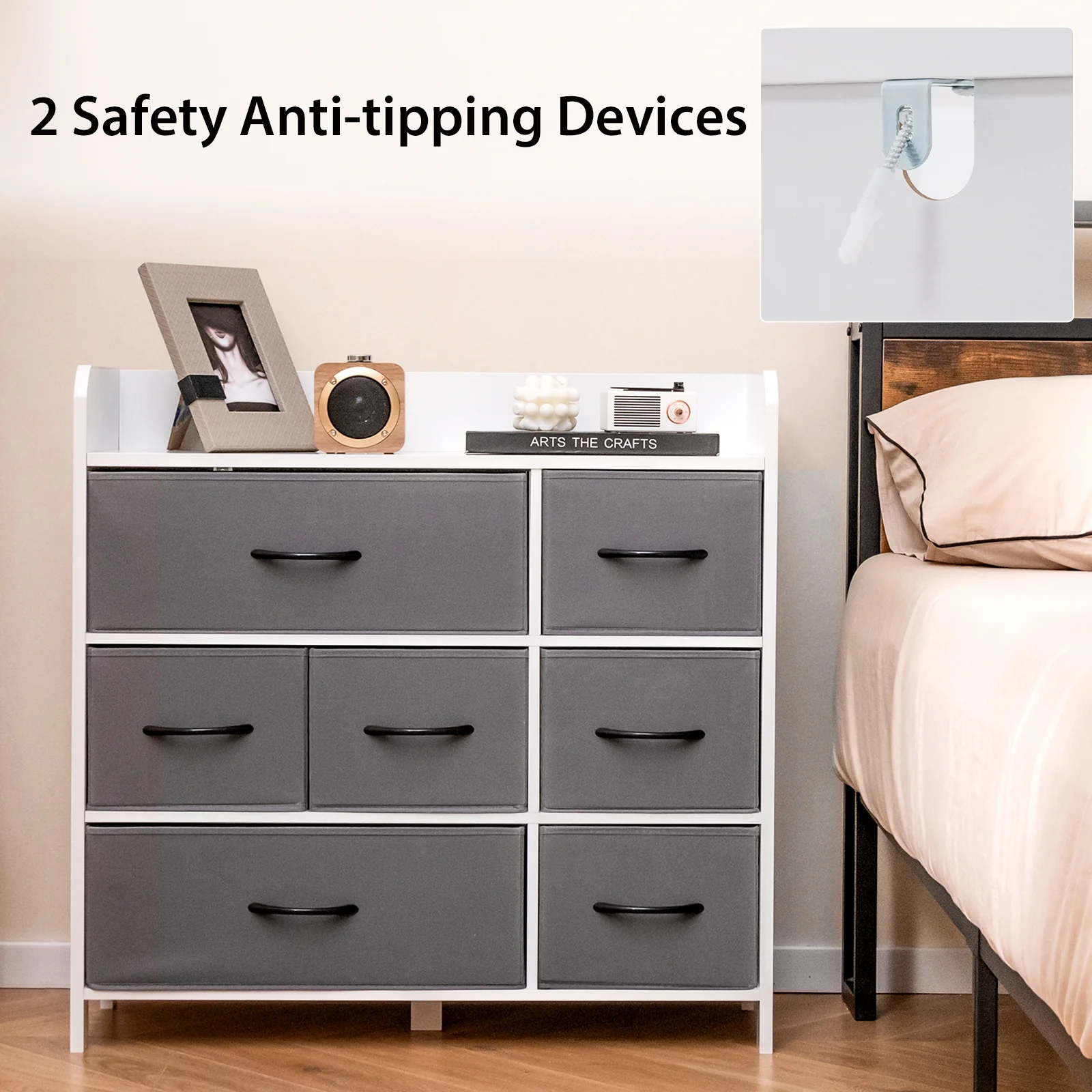 Fabric Dresser, 7 Drawers For Bedroom, White - Image 8