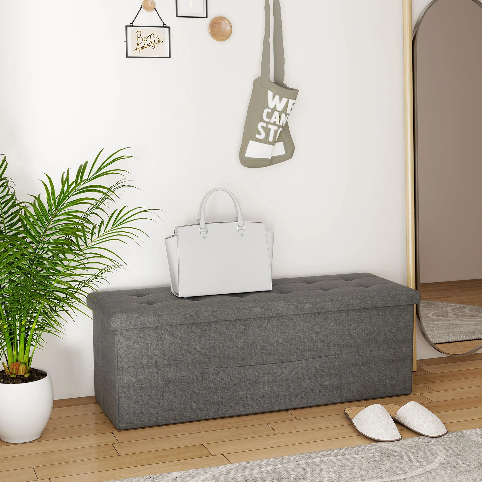 Fabric Folding Storage Bed End Bench, Dark Gray - Image 2