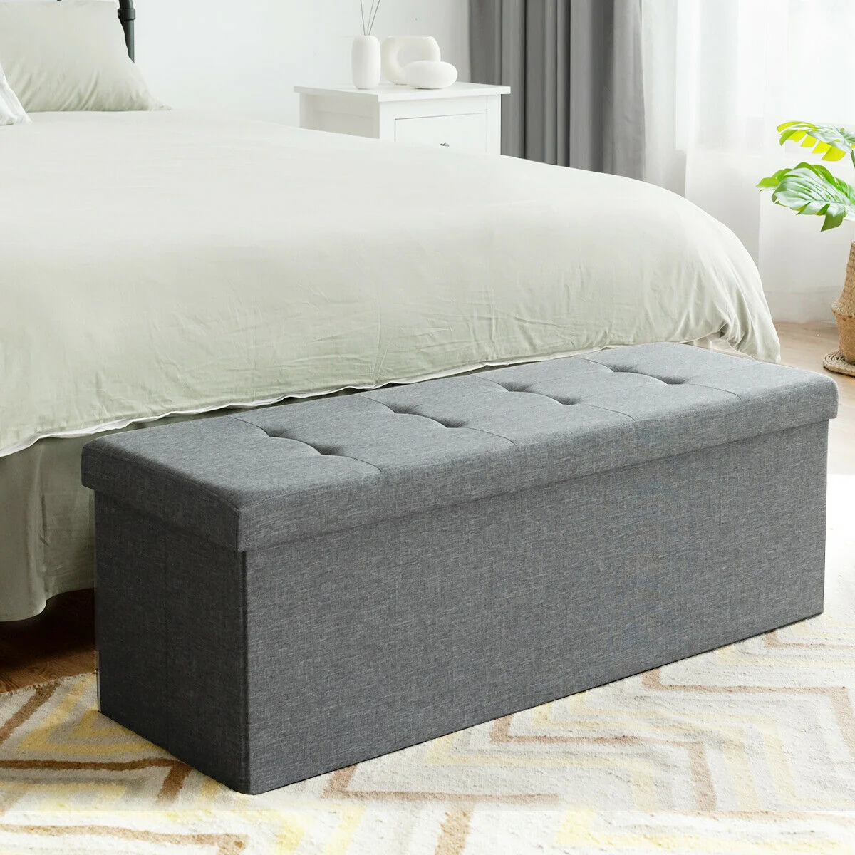 Fabric Folding Storage Bed End Bench, Light Gray - Image 2