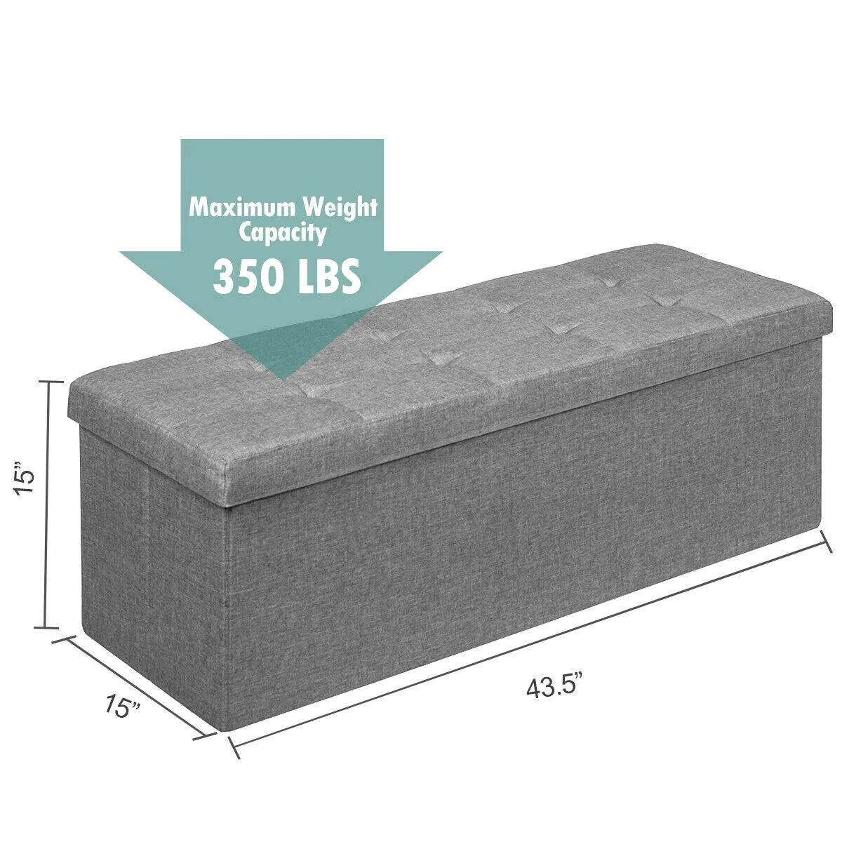 Fabric Folding Storage Bed End Bench, Light Gray - Image 5