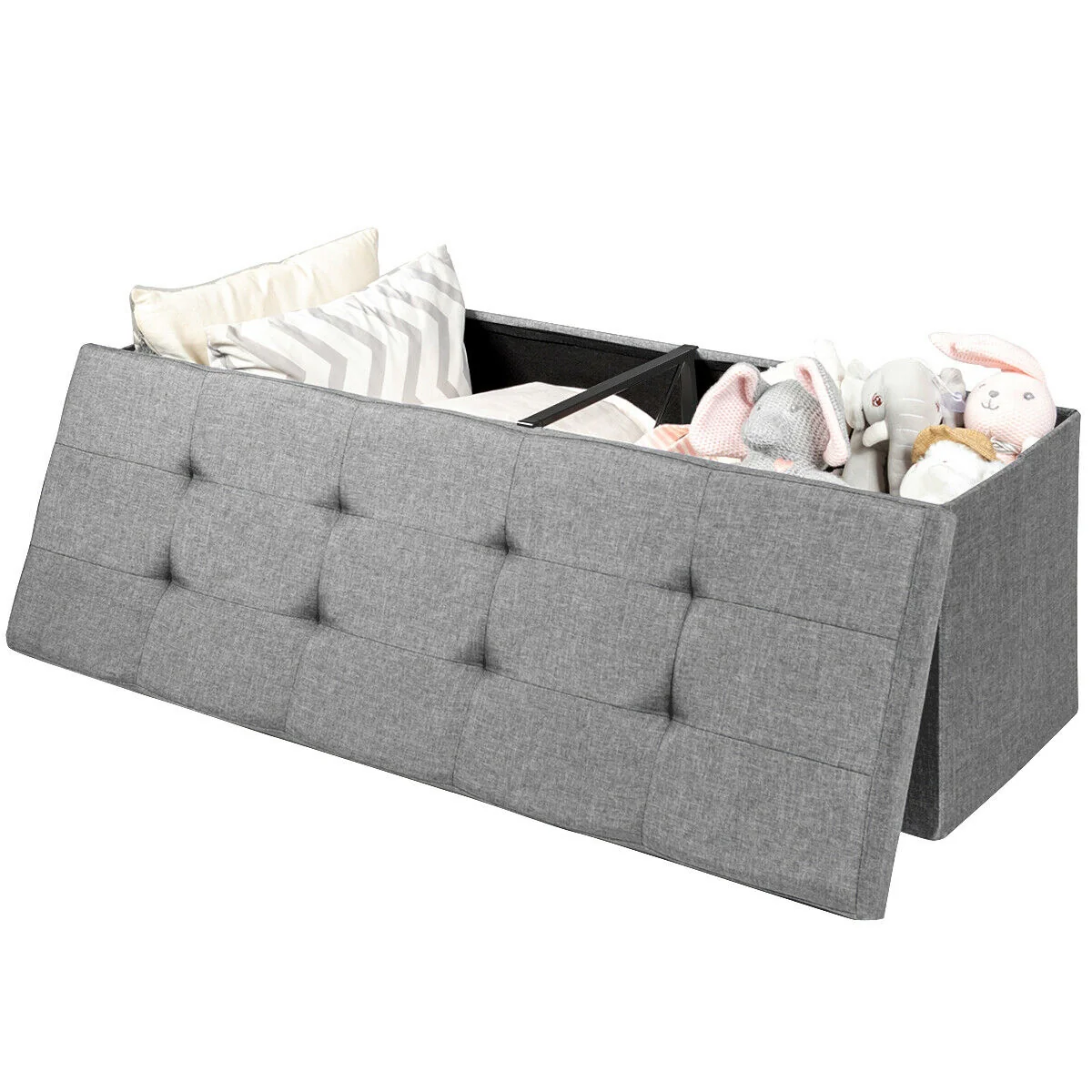 Fabric Folding Storage Bed End Bench, Light Gray - Image 9