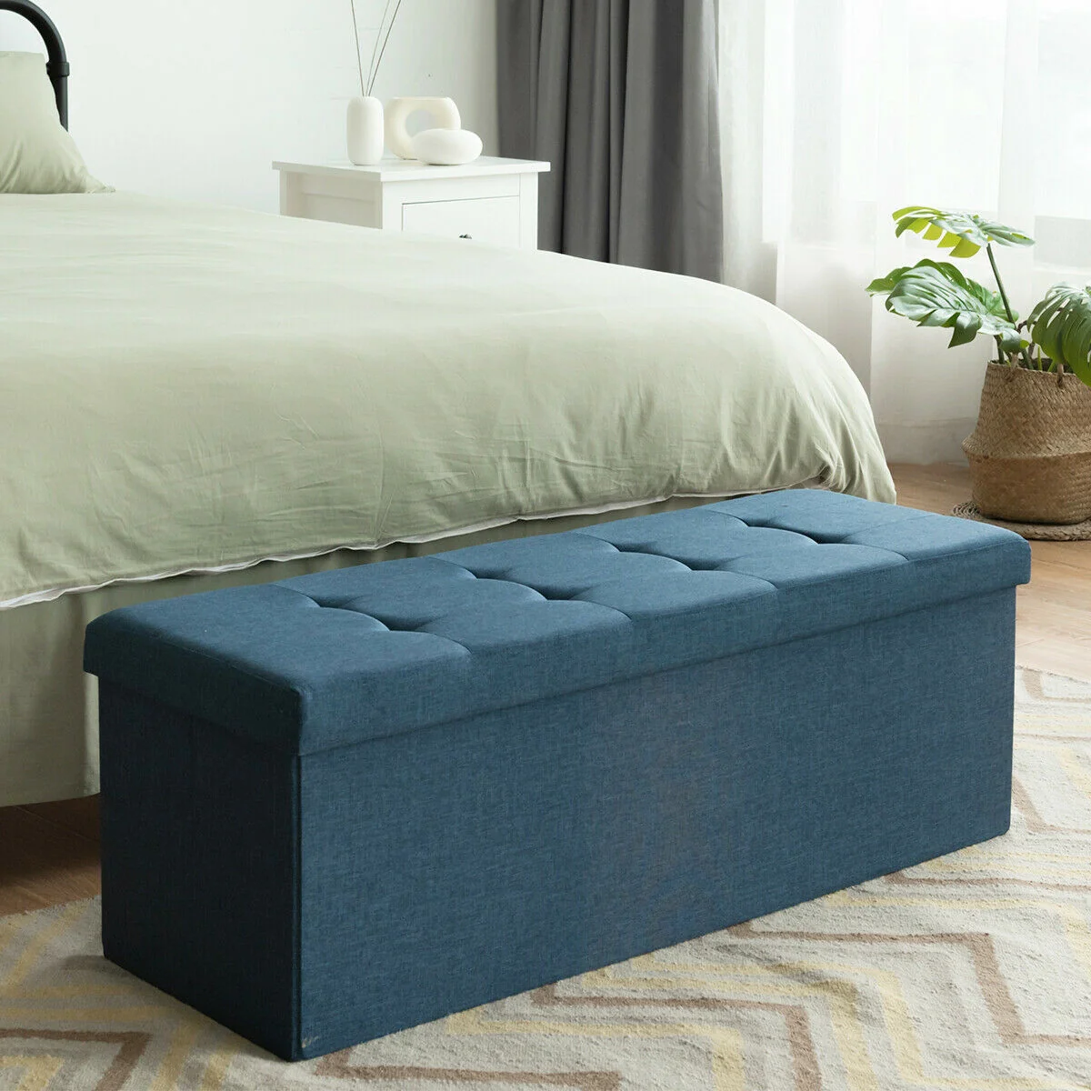 Fabric Folding Storage Bed End Bench, Navy - Image 2