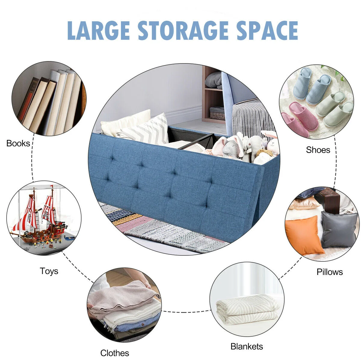 Fabric Folding Storage Bed End Bench, Navy - Image 3